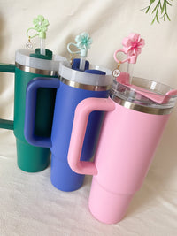 40 oz Quencher Tumbler Cup Accessory Flower Straw Charm Simple Modern Flower Straw Cap Topper Cute Straw Cover Accessories For Teen Daughter