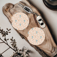 Cute Car Accessories Decor Preppy Car Coaster Set of 2 Retro Floral Car Coaster Trendy Car Coaster Gift for Teenager Gift for First Car