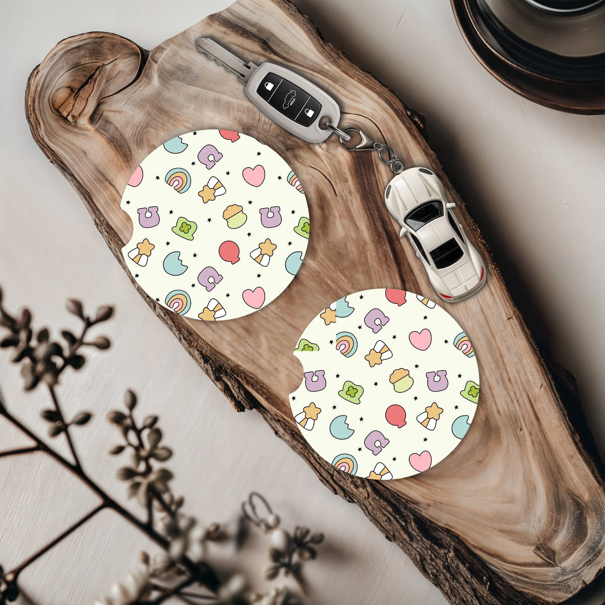 Cute Car Accessories Decor Preppy Car Coaster Set of 2 Retro Floral Car Coaster Trendy Car Coaster Gift for Teenager Gift for First Car