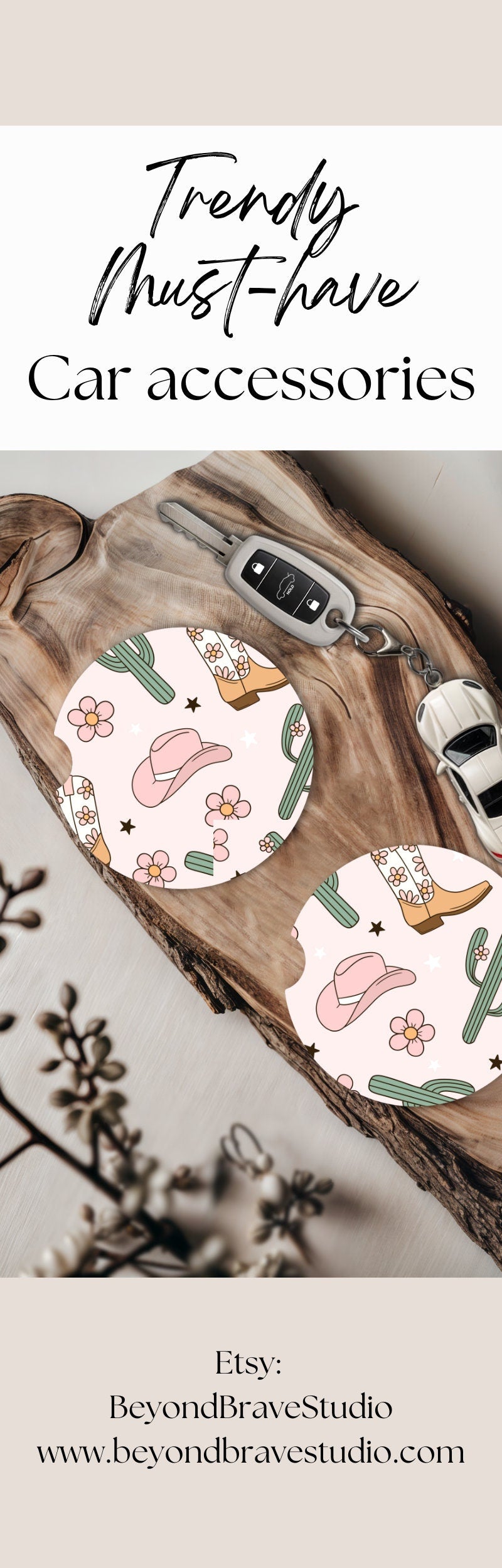 Cute Car Accessories Decor Preppy Car Coaster Set of 2 Retro Floral Car Coaster Trendy Car Coaster Gift for Teenager Gift for First Car