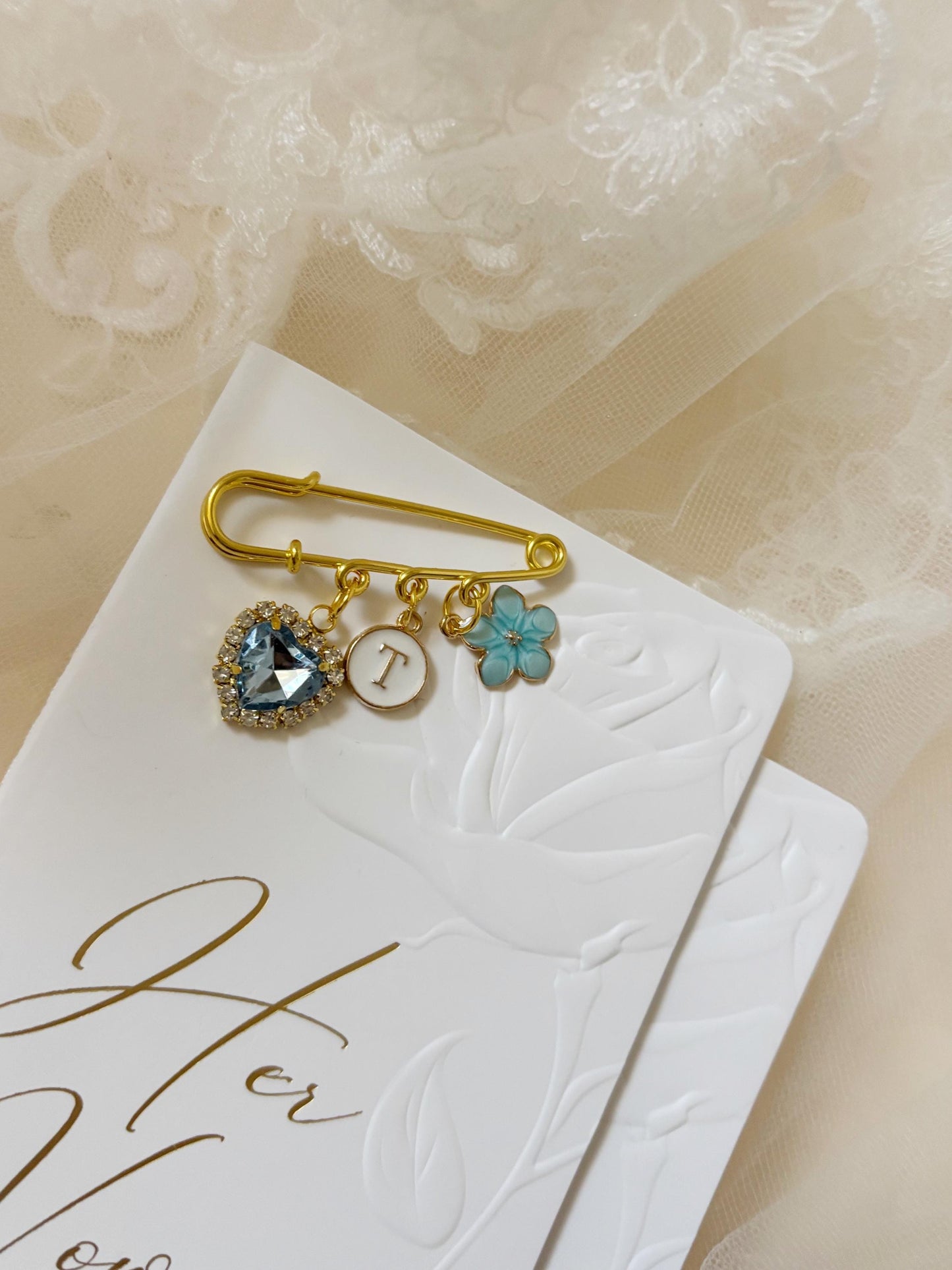 Gift for Bride Something Blue Gift for Bride Personalized Old Borrowed New Gift for Bride Wedding Keepsake Brooch Pin Daughter Wedding Gift