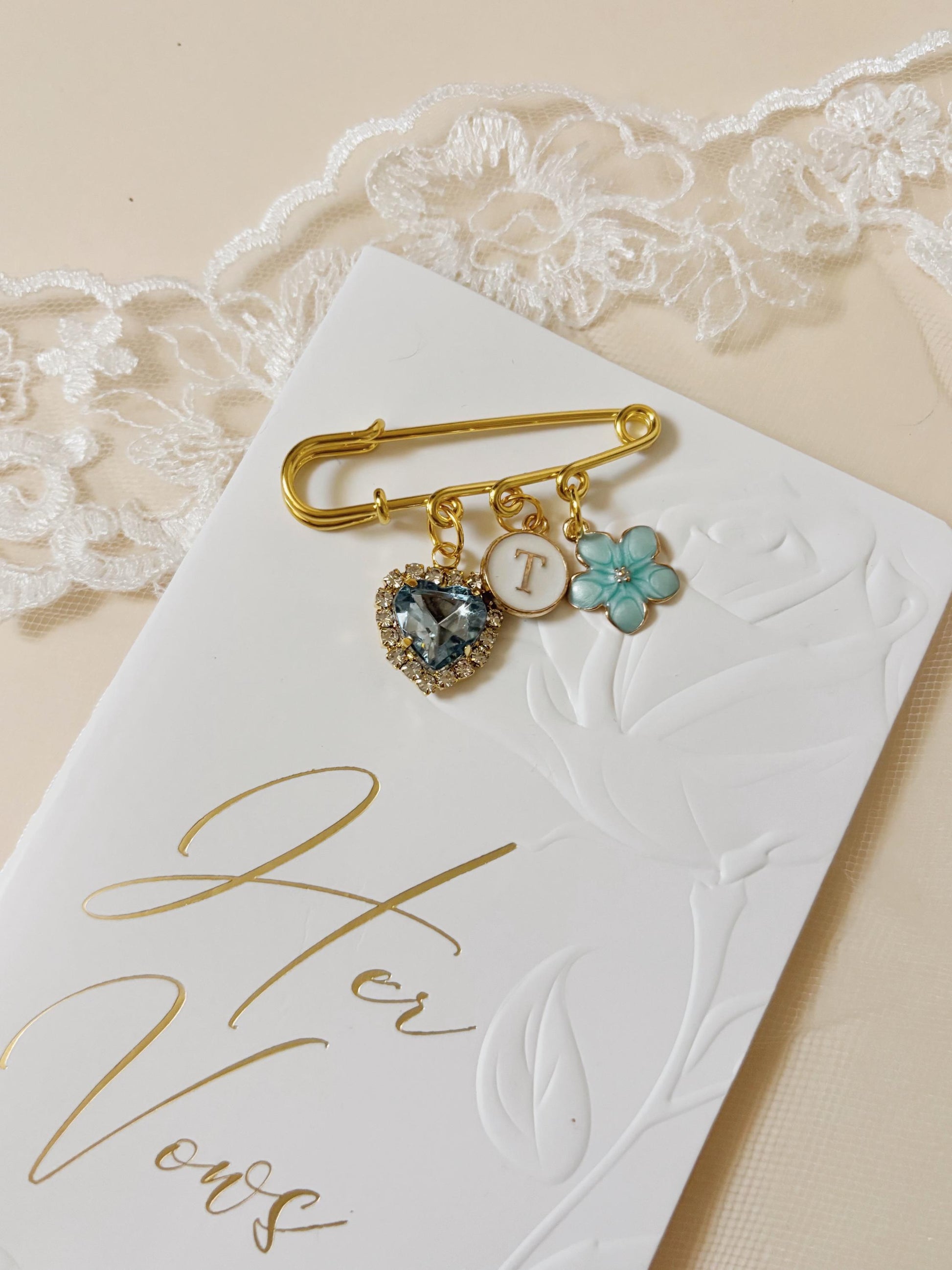 Gift for Bride Something Blue Gift for Bride Personalized Old Borrowed New Gift for Bride Wedding Keepsake Brooch Pin Daughter Wedding Gift