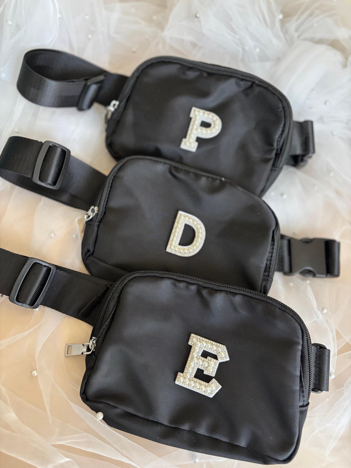 Personalized Bachelorette Fanny Belt Bag Custom Black Fanny Pack For Bachelorette Wedding Purse Bag Bridesmaid Initial Belt Bag Giftbox