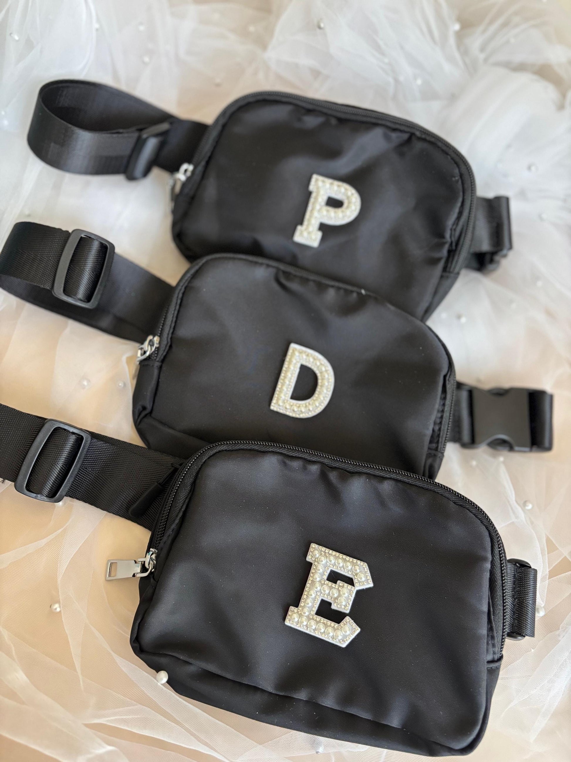 Personalized Bachelorette Fanny Belt Bag Custom Black Fanny Pack For Bachelorette Wedding Purse Bag Bridesmaid Initial Belt Bag Giftbox