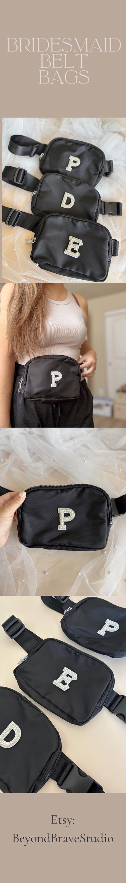 Personalized Bachelorette Fanny Belt Bag Custom Black Fanny Pack For Bachelorette Wedding Purse Bag Bridesmaid Initial Belt Bag Giftbox