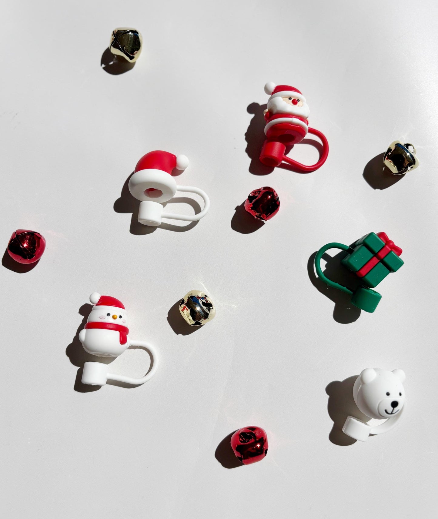 Christmas Straw Toppers: Holiday Party Favors, Stocking Stuffers (Set of 5)