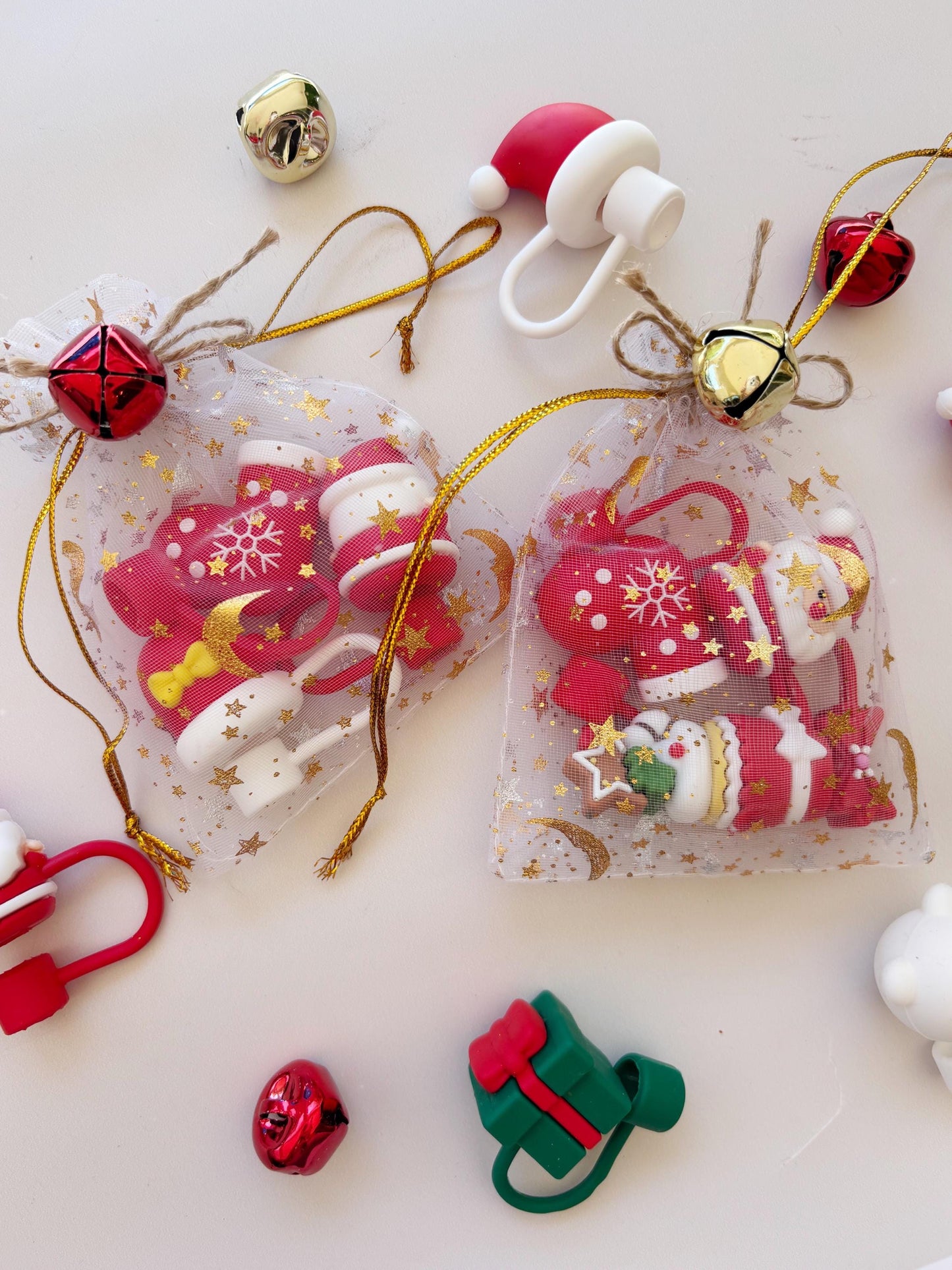 Christmas Straw Toppers: Holiday Party Favors, Stocking Stuffers (Set of 5)