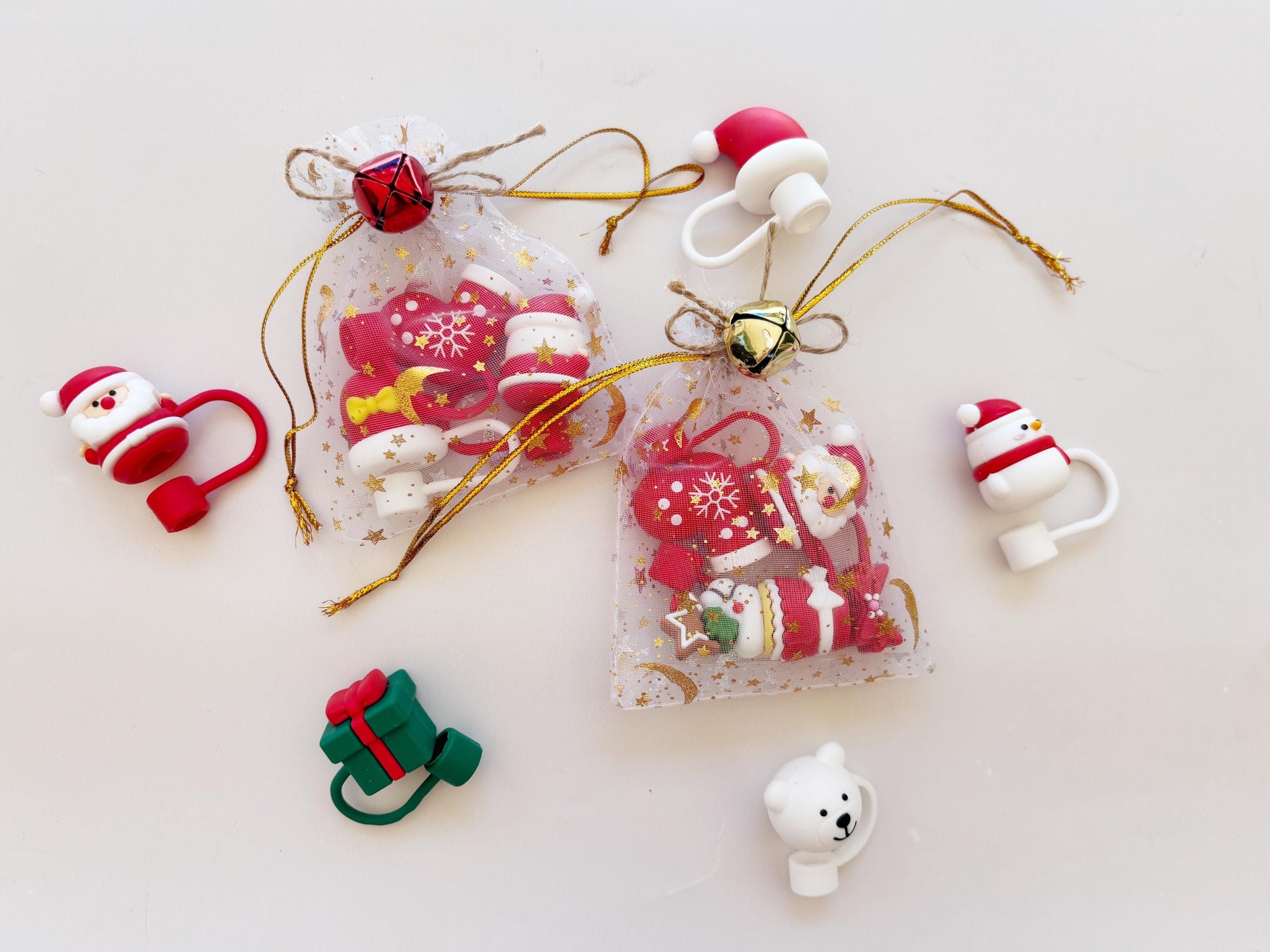 Christmas Straw Toppers: Holiday Party Favors, Stocking Stuffers (Set of 5)