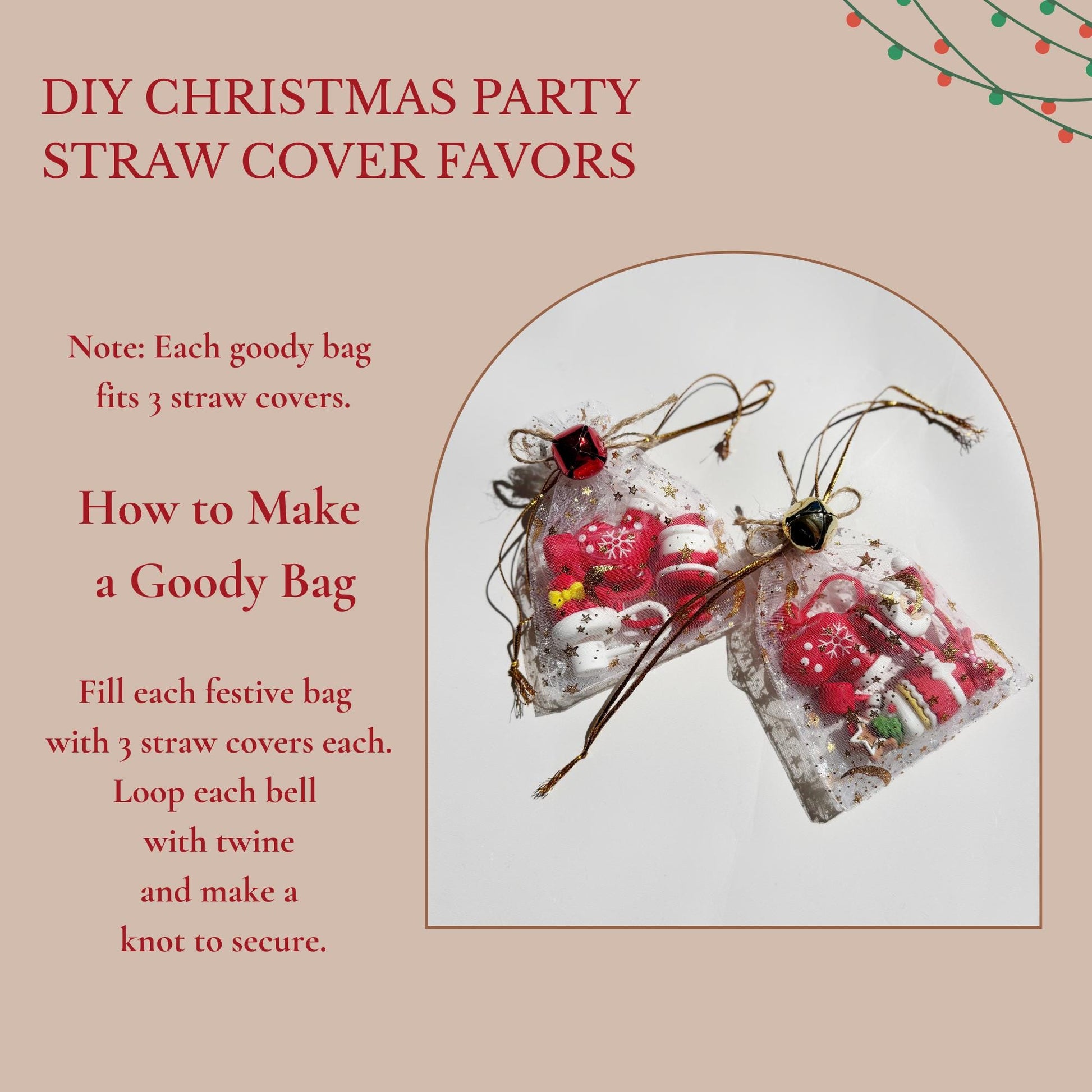 Christmas Straw Toppers: Holiday Party Favors, Stocking Stuffers (Set of 5)
