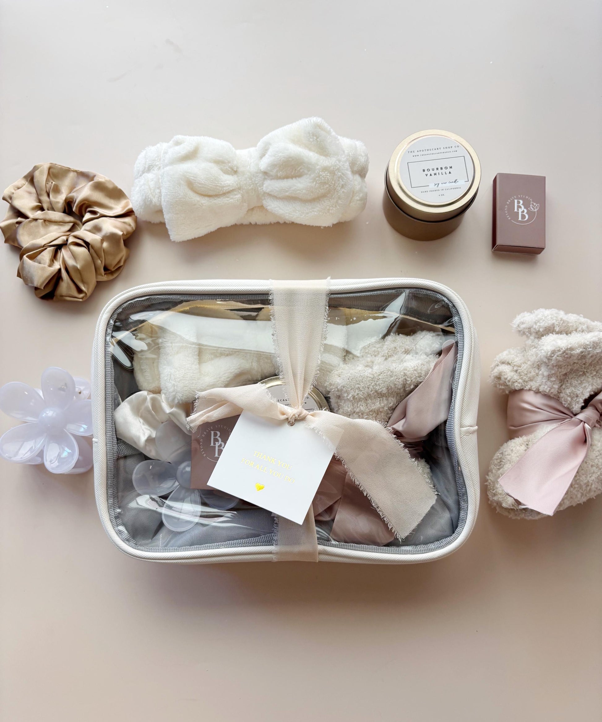 Cozy Fall Gift Set: Spa Headband, Socks & Candle - Hostess Thank You