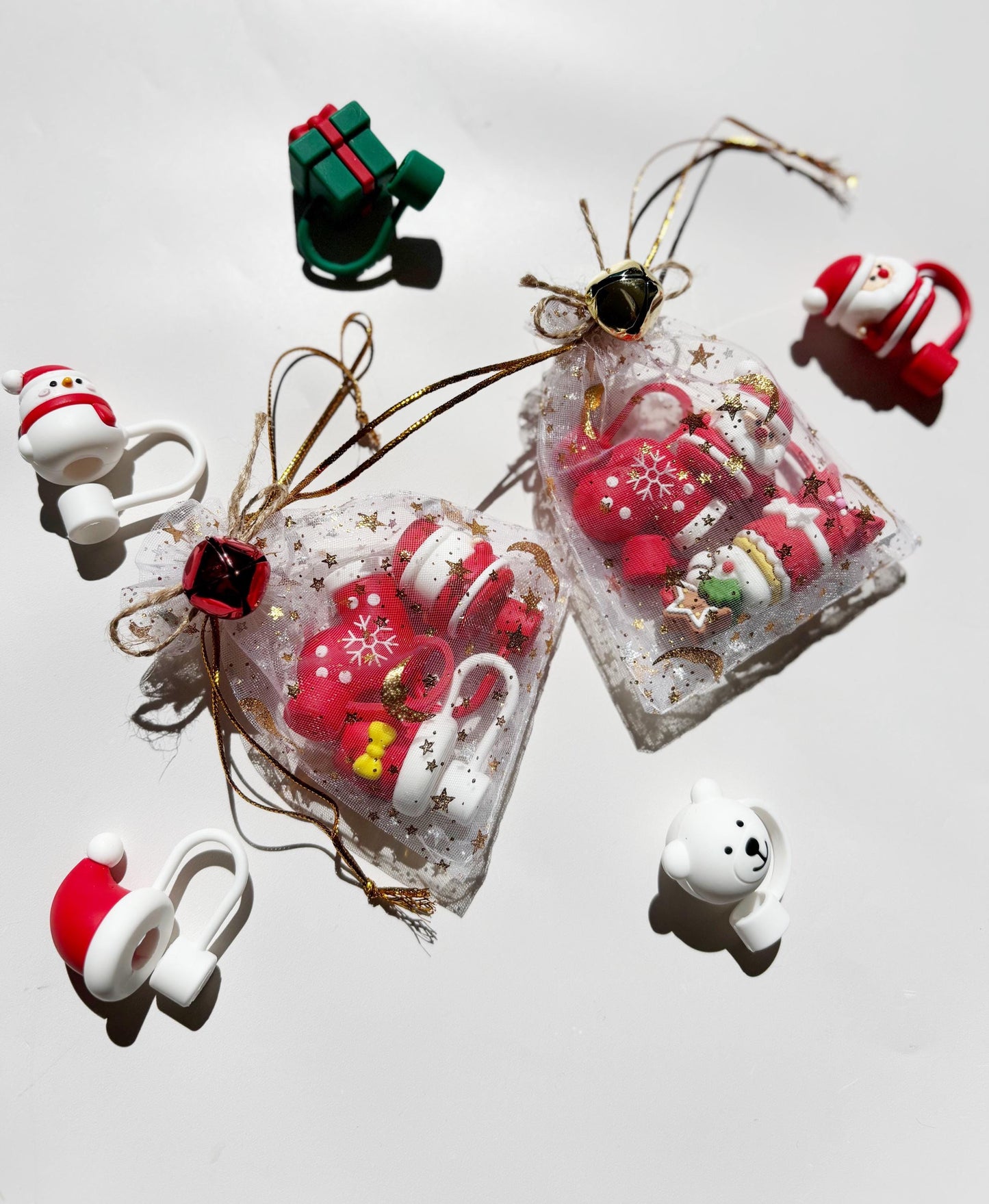 Christmas Straw Toppers: Holiday Party Favors, Stocking Stuffers (Set of 5)