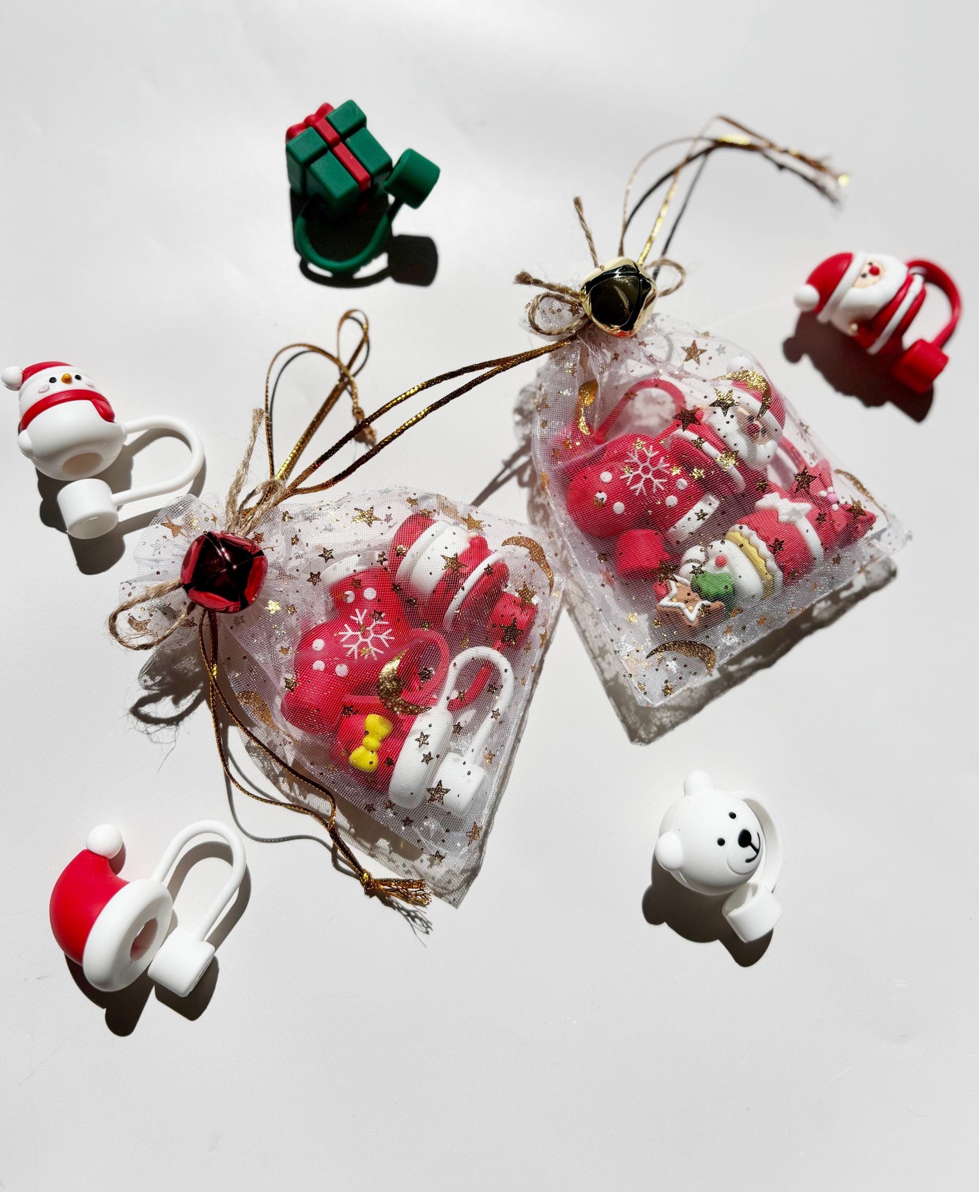 Christmas Straw Toppers: Holiday Party Favors, Stocking Stuffers (Set of 5)