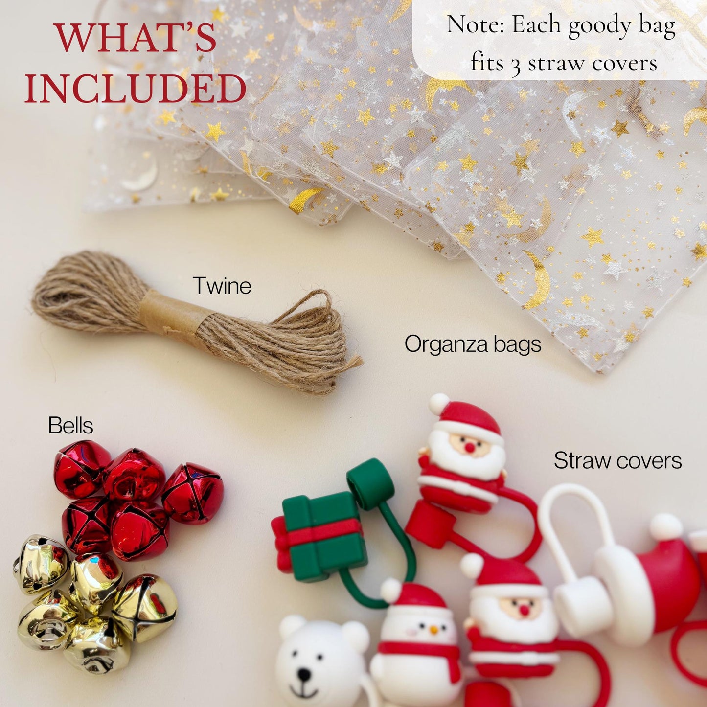 Christmas Straw Toppers: Holiday Party Favors, Stocking Stuffers (Set of 5)