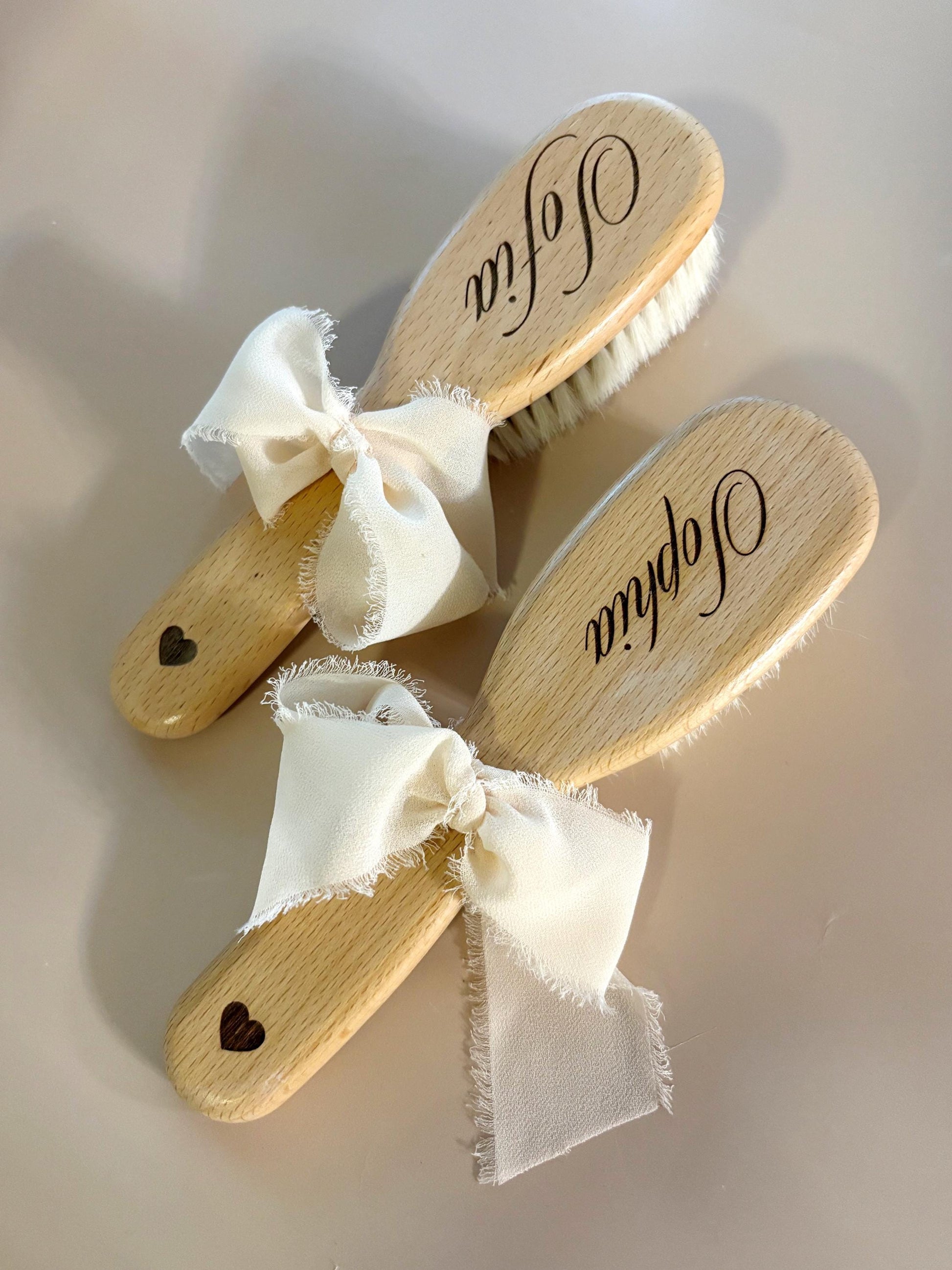 Personalized Baby Hairbrush Wooden Handle Natural Bristle Goat Hair Brush Set Baby Shower Gift Idea Custom Name Engraved Keepsake Newborn