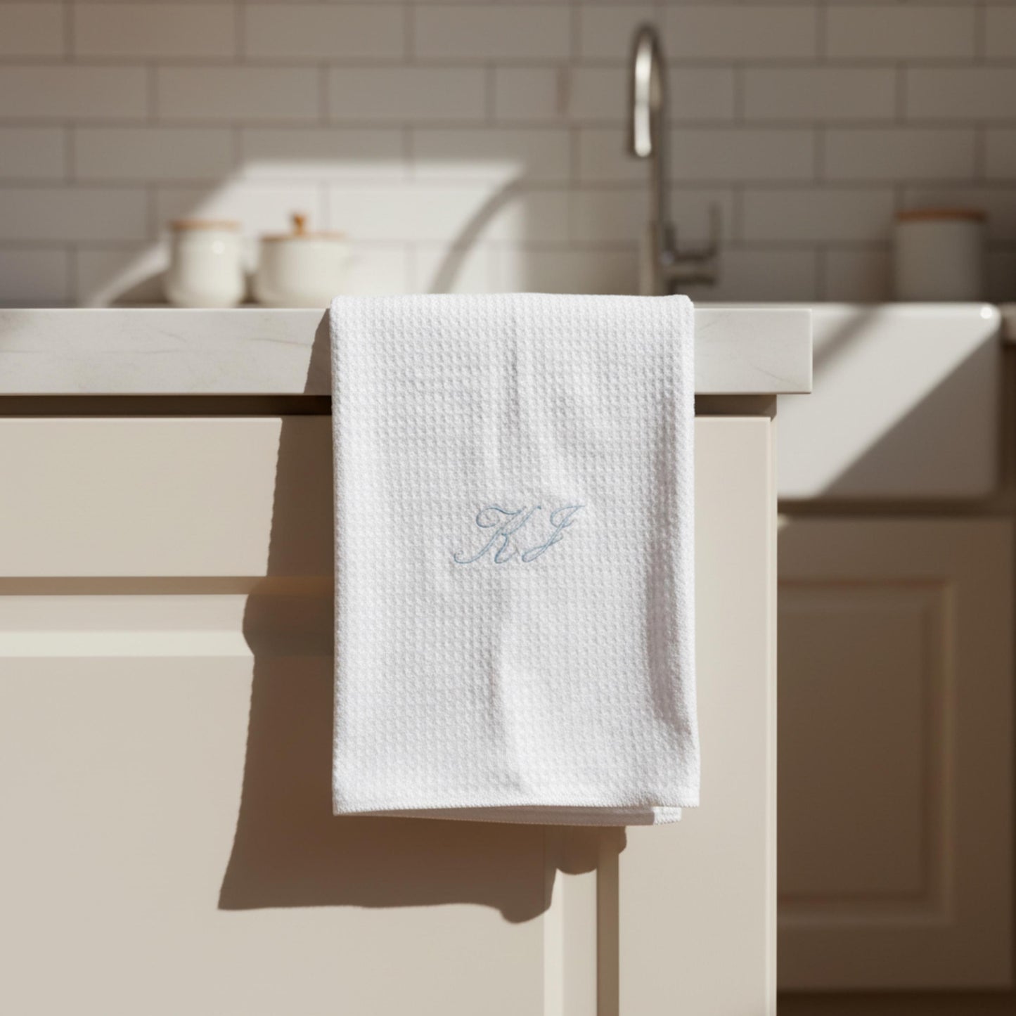 Embroidered Monogram Hand Kitchen Towel Personalized Waffle Dish Tea Towel Wedding Gift for Bride Luxury Elegant Custom Wedding Gift for Her
