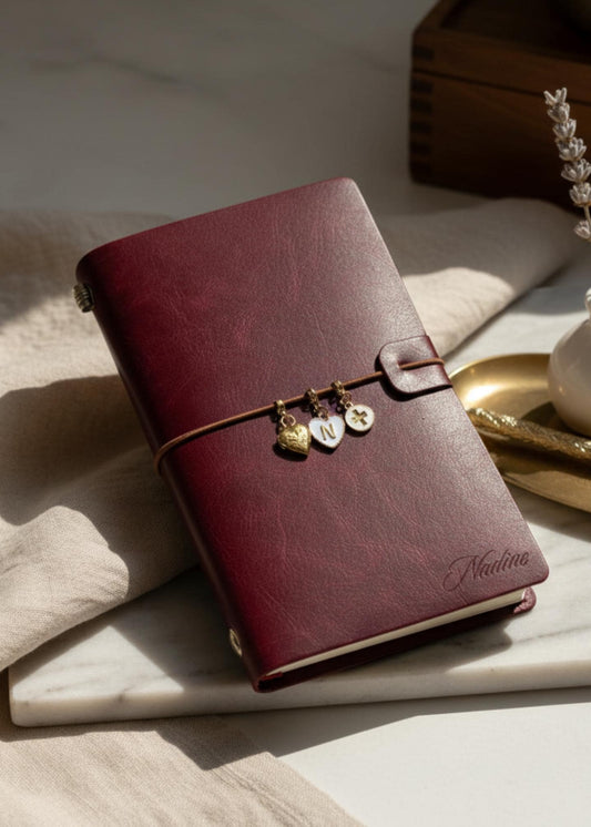Personalized traveler leather journal notebook custom vegan leather engraved refillable luxury journal cover faux leather notebook