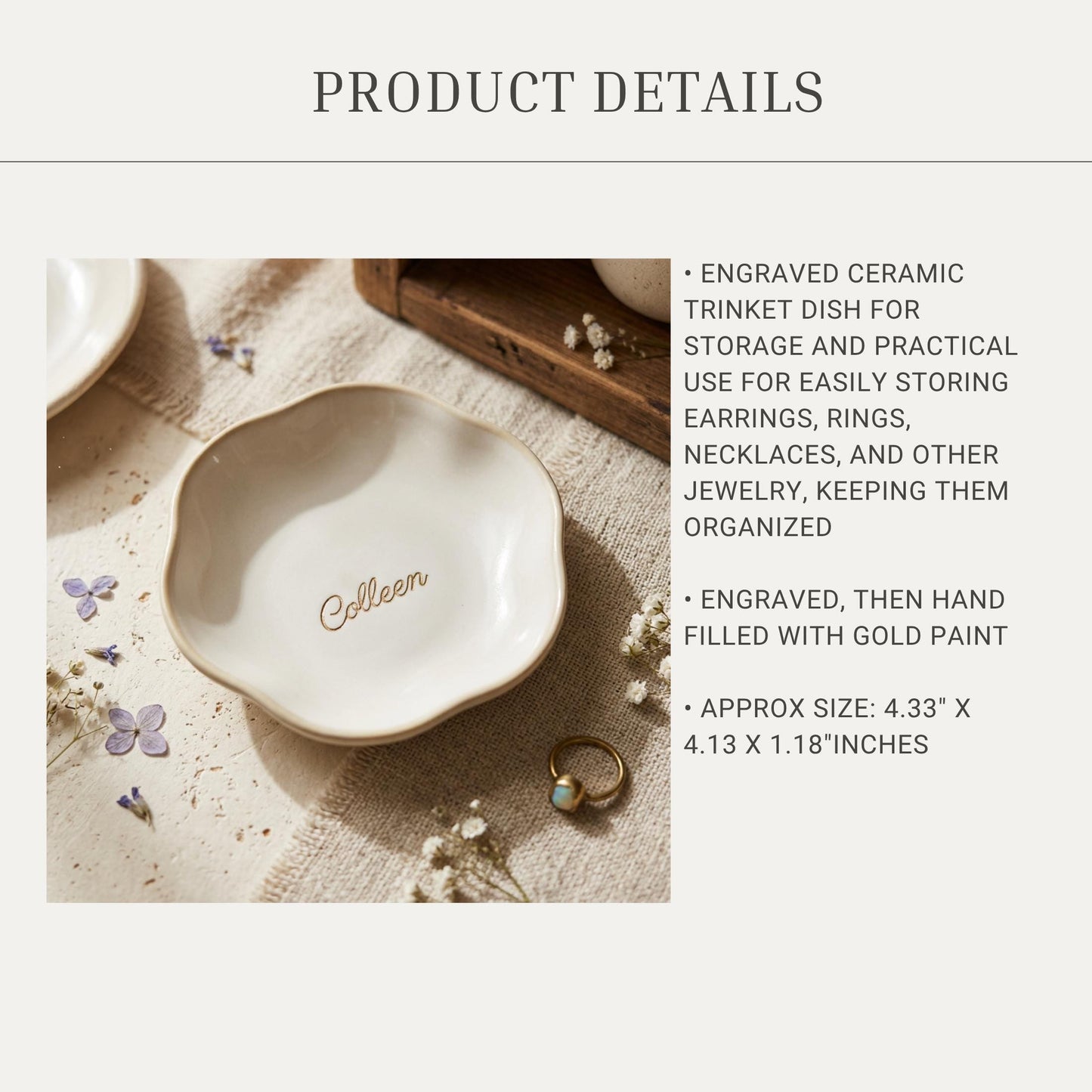 Personalized Ceramic Jewelry Trinket Ring Dish Custom Ceramic Initials Earring Jewelry Tray Nightstand Small Catchall Wedding Ring Storage