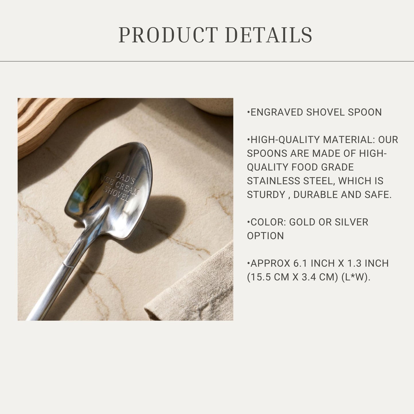 Personalized Ice Cream Grandpa Spoon Engraved Stainless Steel Dessert Shovel Spoon Unique Gift for Dad Fathers Day Sentimental Gift Idea