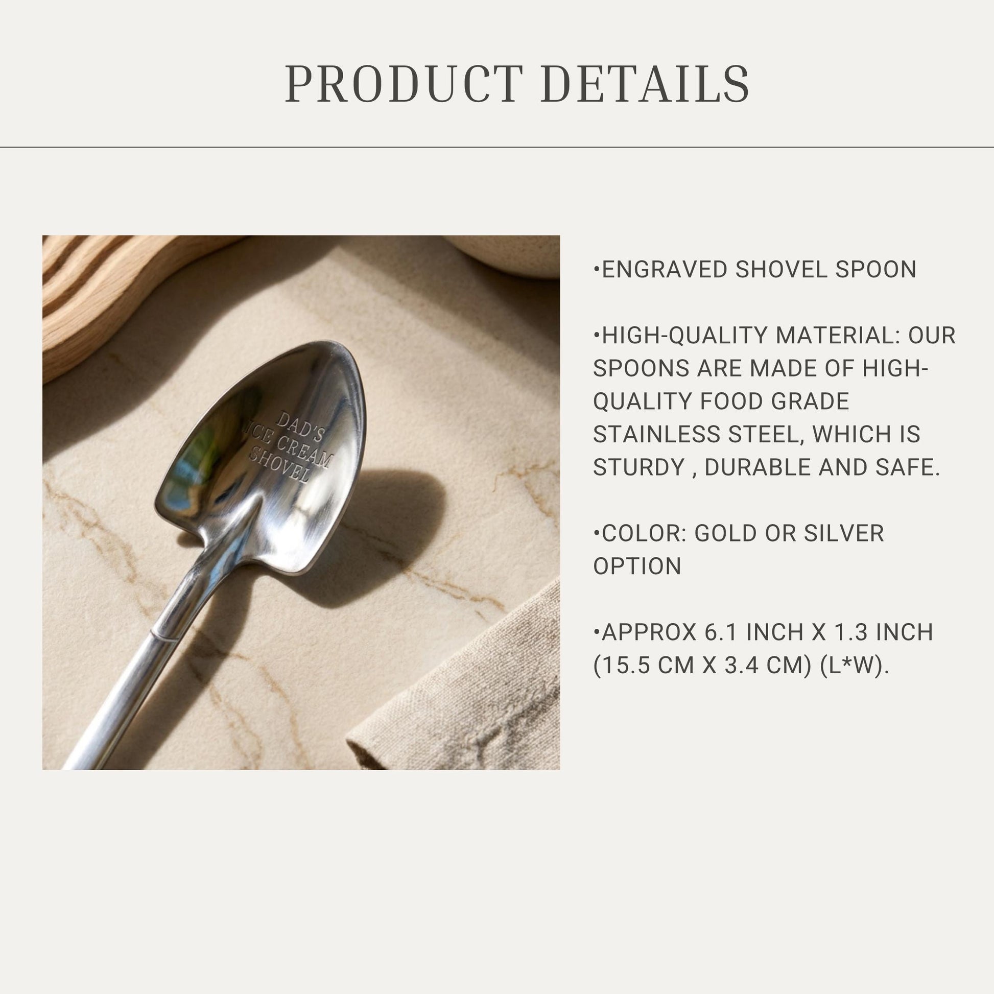 Personalized Ice Cream Grandpa Spoon Engraved Stainless Steel Dessert Shovel Spoon Unique Gift for Dad Fathers Day Sentimental Gift Idea