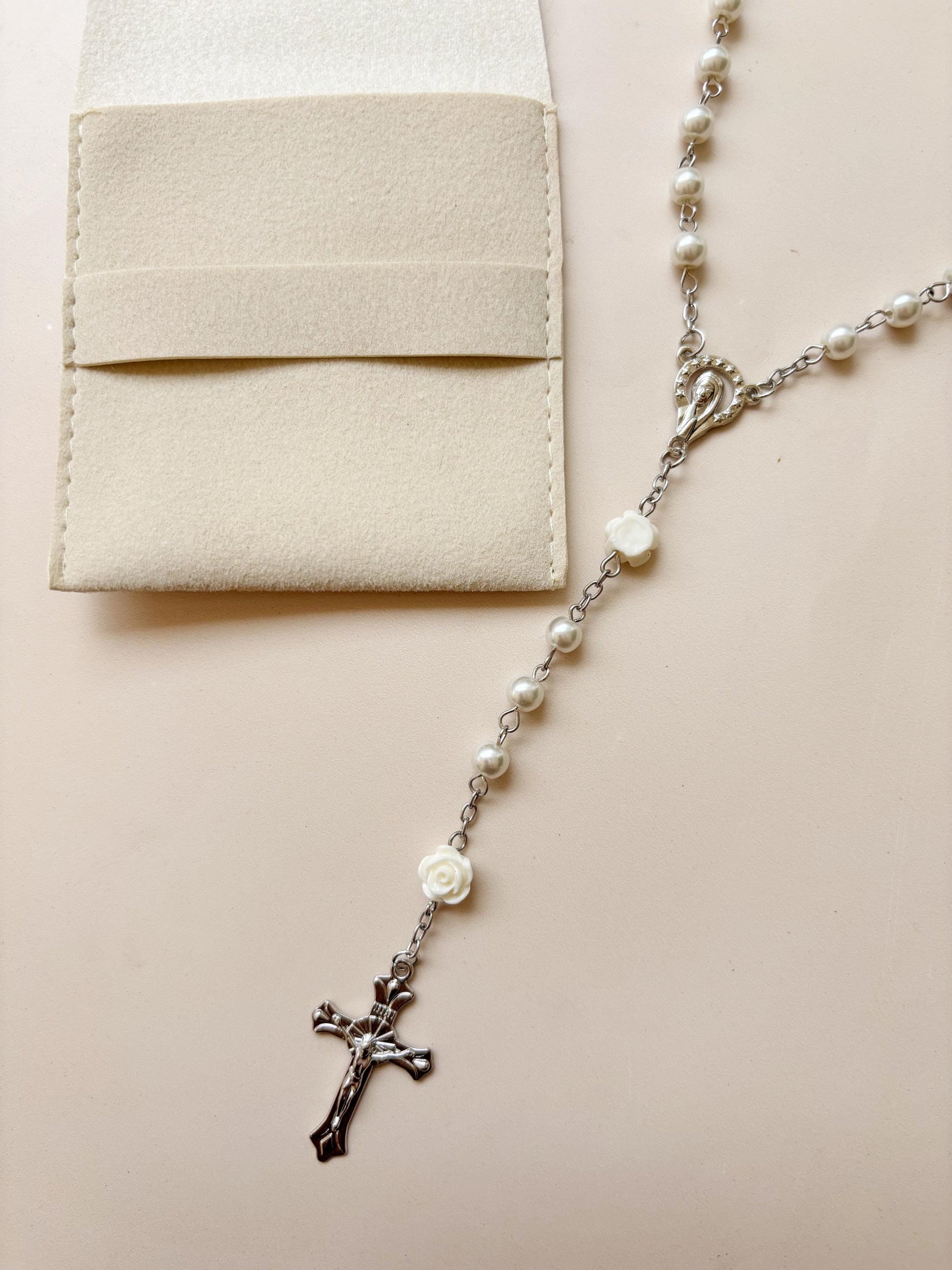 Personalized Prayer Rosary Beads Engraved Baptism Communion Gift for Her Keepsake Catholic Dedication Religious Gift