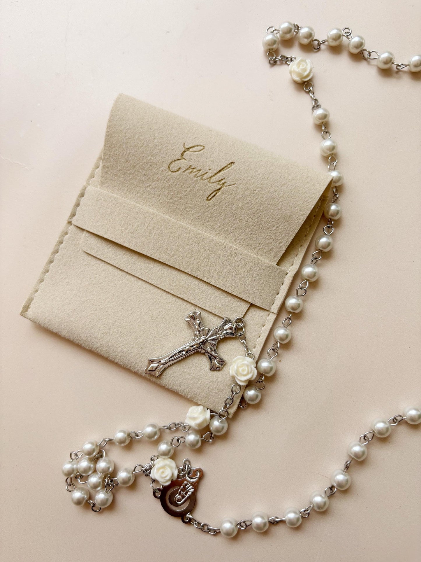 Personalized Prayer Rosary Beads Engraved Baptism Communion Gift for Her Keepsake Catholic Dedication Religious Gift