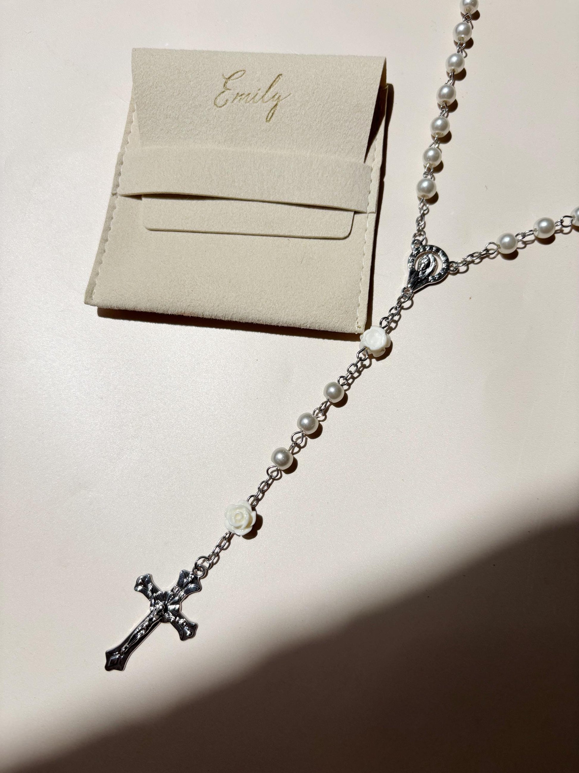 Personalized Prayer Rosary Beads Engraved Baptism Communion Gift for Her Keepsake Catholic Dedication Religious Gift