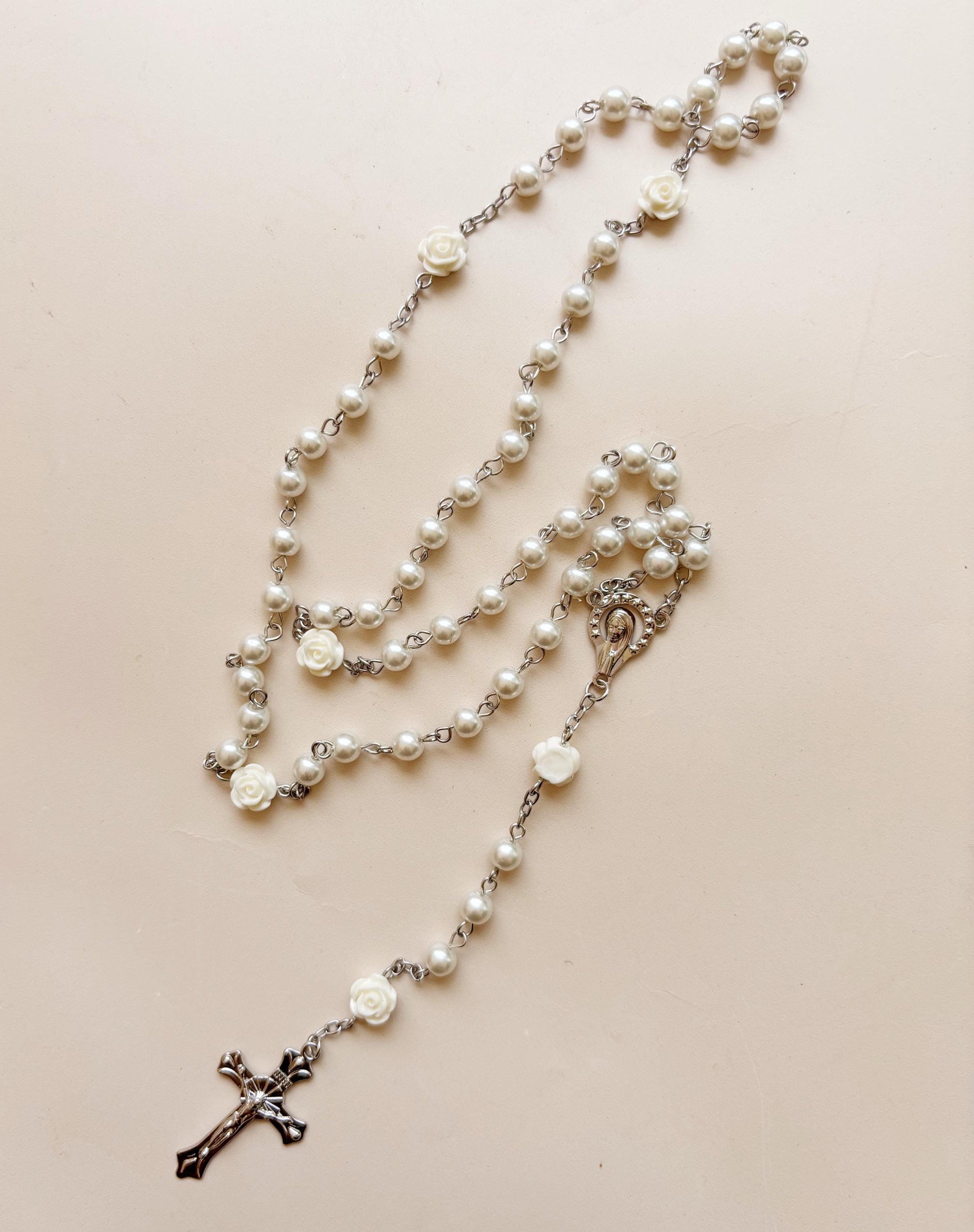 Personalized Prayer Rosary Beads Engraved Baptism Communion Gift for Her Keepsake Catholic Dedication Religious Gift