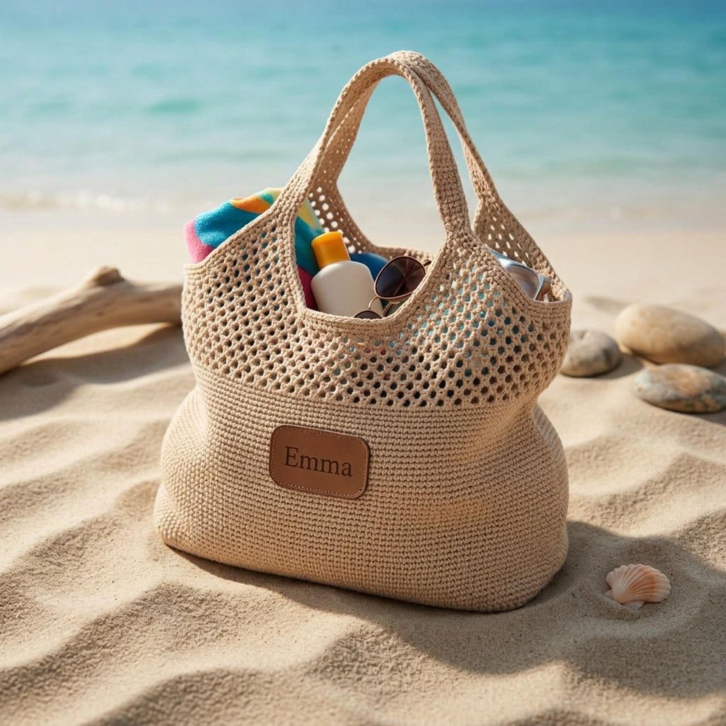 Personalized Beach Bag Summer Travel Pool Tote Custom Mesh Crochet Bag For Festival Concert Outfit Accessory Purse Swim Bag for Vacation