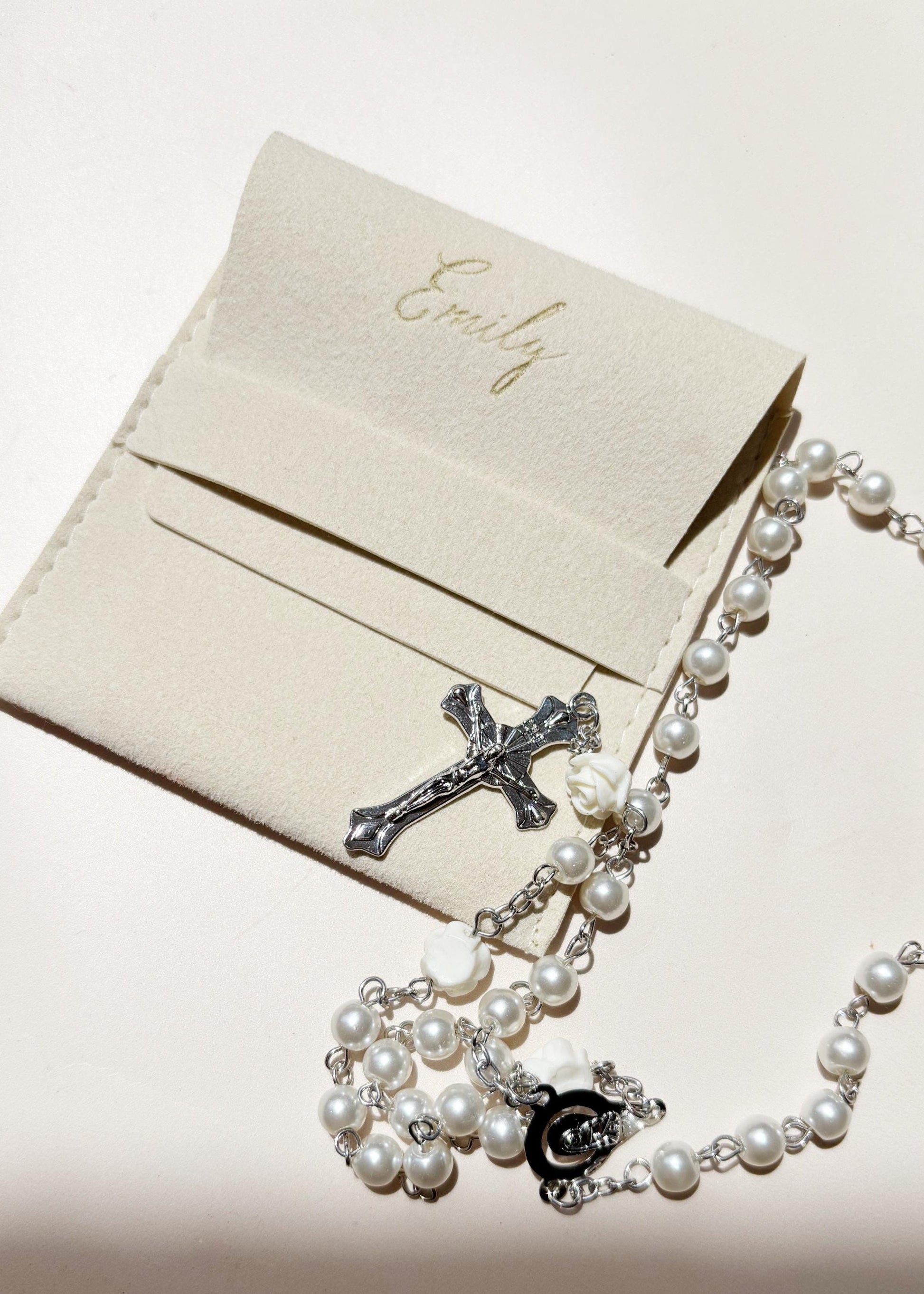 Personalized Prayer Rosary Beads Engraved Baptism Communion Gift for Her Keepsake Catholic Dedication Religious Gift