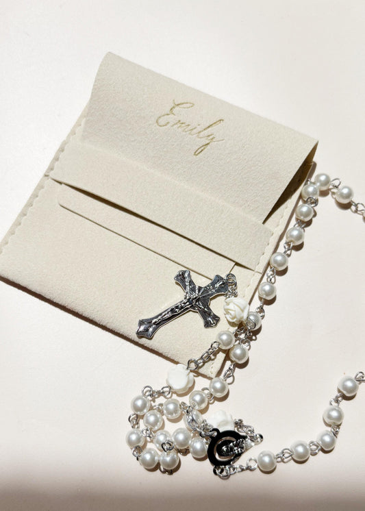Personalized Prayer Rosary Beads Engraved Baptism Communion Gift for Her Keepsake Catholic Dedication Religious Gift