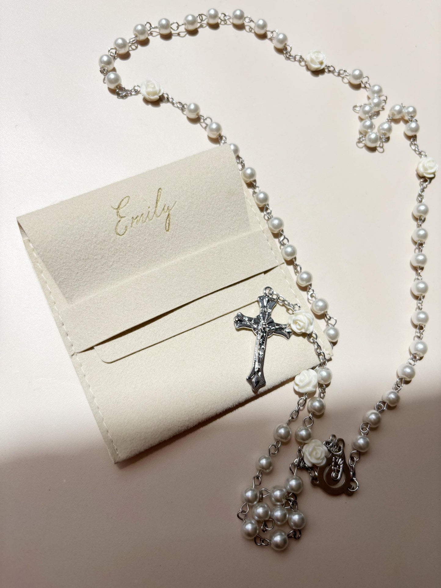 Personalized Prayer Rosary Beads Engraved Baptism Communion Gift for Her Keepsake Catholic Dedication Religious Gift