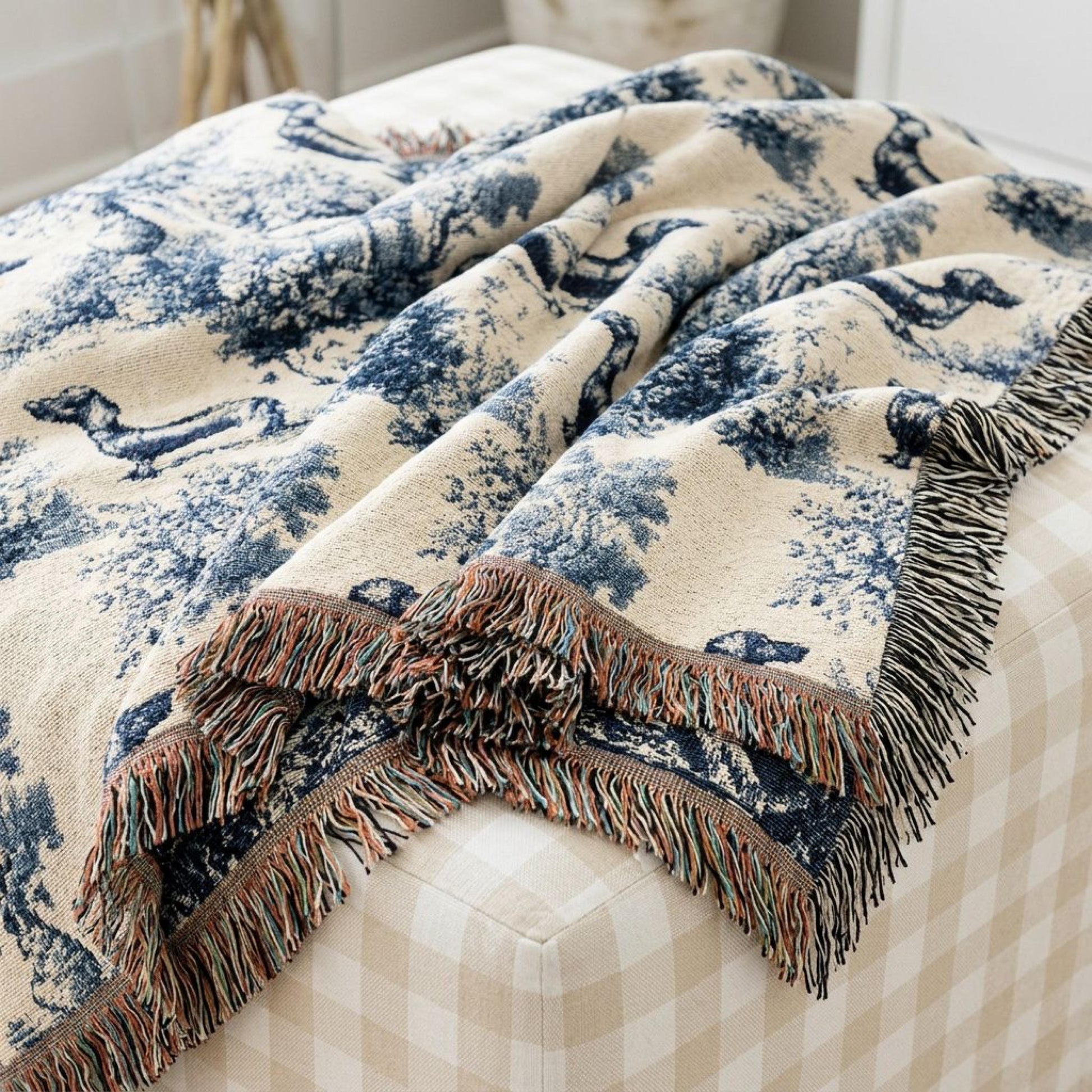 Dachshund Throw Blanket Pet Lover Wiener Dog Cotton Woven Blue Toile Garden Tapestry Parent New Pet Dachshund Breed Dog Lover Couch Lap Sofa