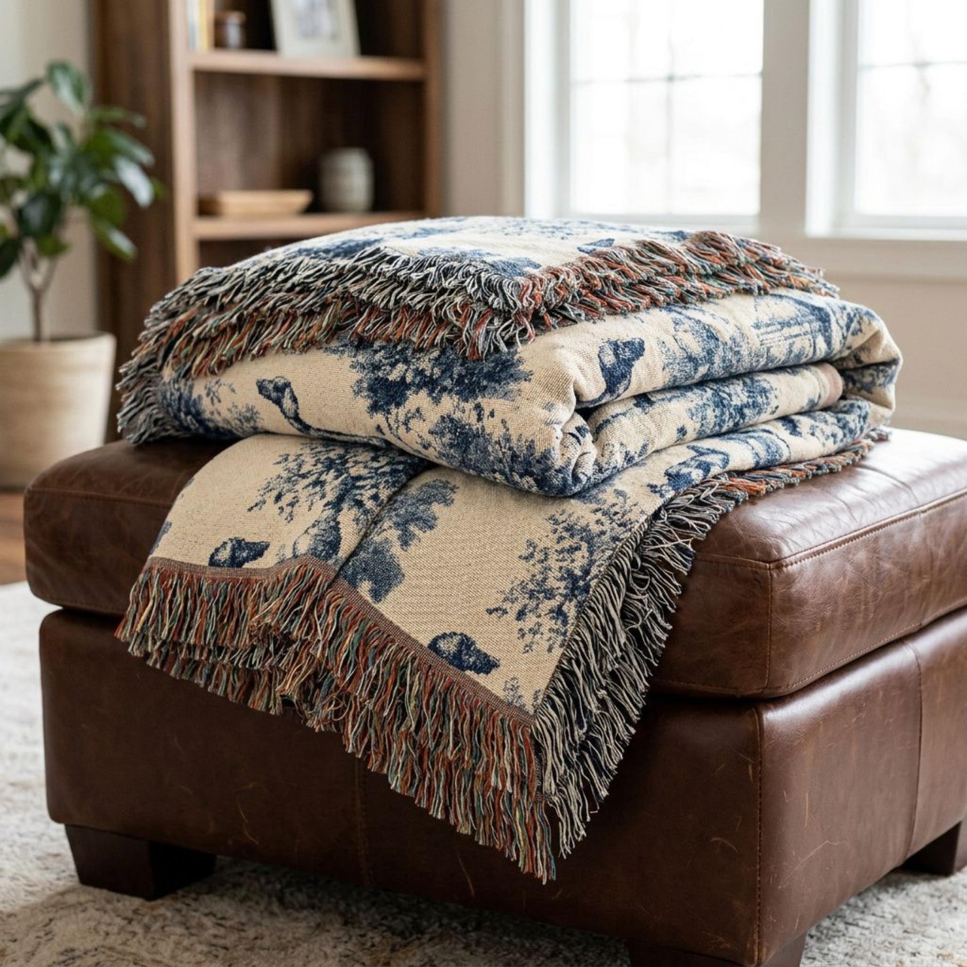 Dachshund Throw Blanket Pet Lover Wiener Dog Cotton Woven Blue Toile Garden Tapestry Parent New Pet Dachshund Breed Dog Lover Couch Lap Sofa