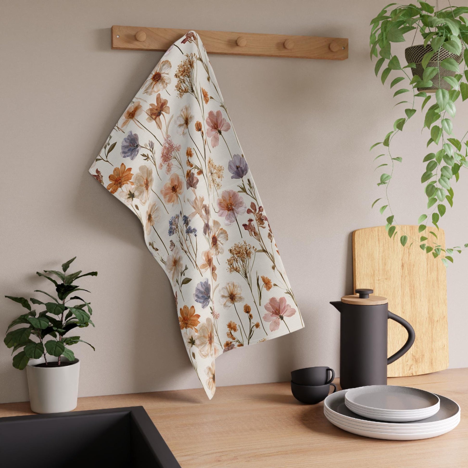 Wildflower Tea Towel Boho Floral Interior Kitchen Decor Gift for Hostess Entertaining Essential Home Farmhouse Cottagecore Aesthetic