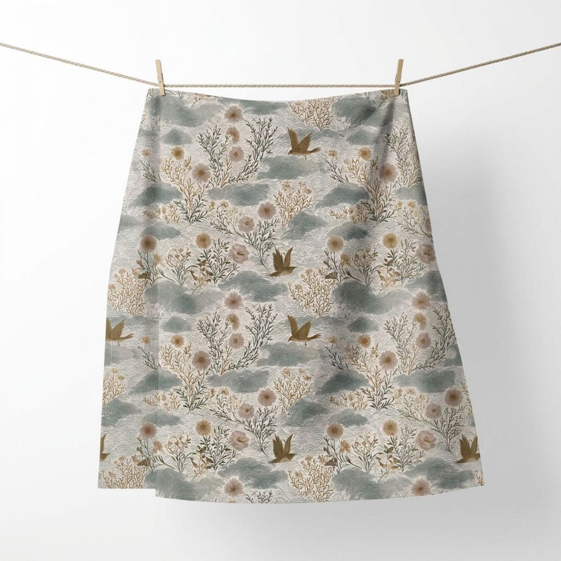 Sage Green Towel Hostess Gift New Homeowner Kitchen Tea Cloth Botanical Print Interior Decorator Cozy Homebody Gift Baker Cook Wildflower