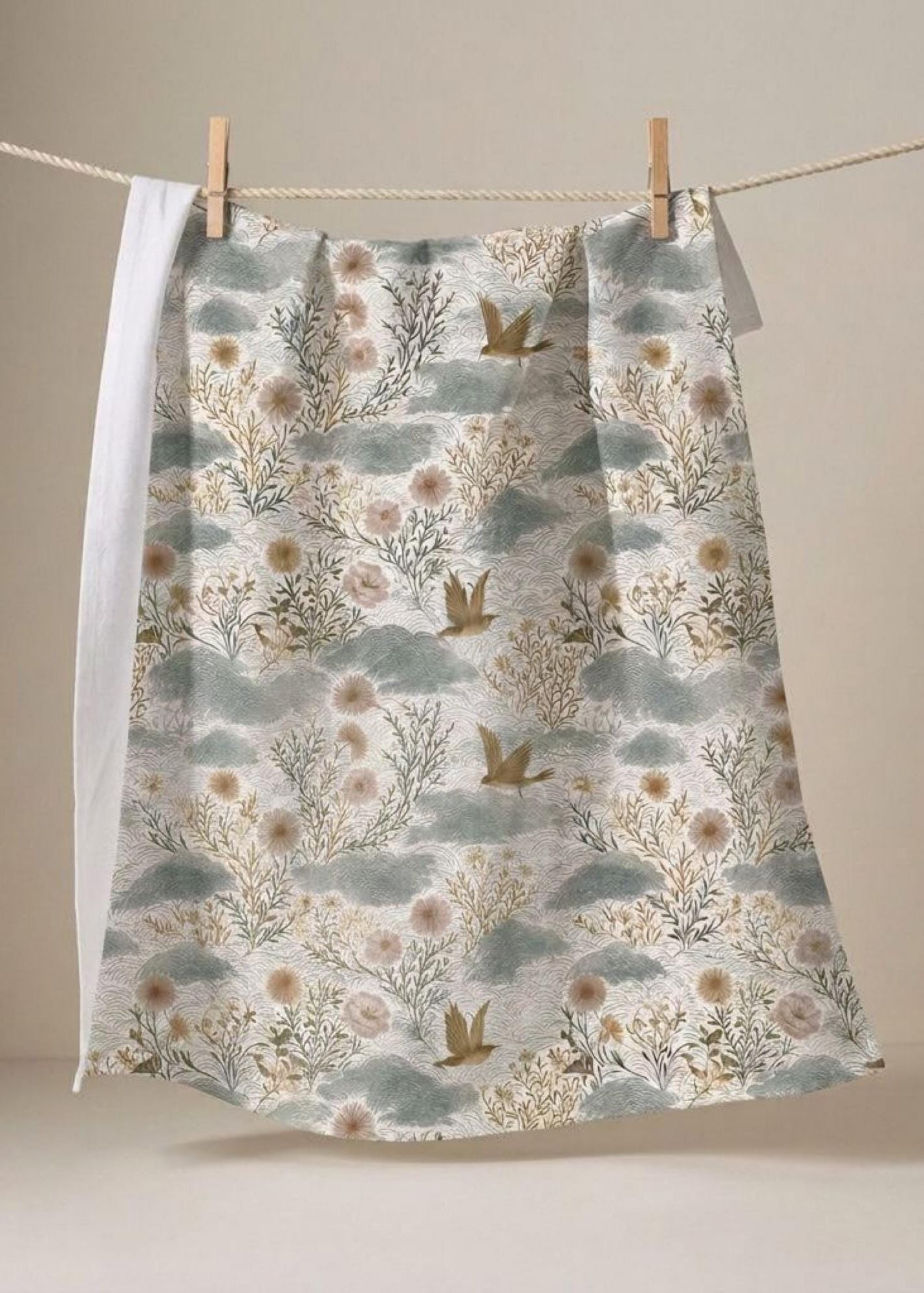 Sage Green Towel Hostess Gift New Homeowner Kitchen Tea Cloth Botanical Print Interior Decorator Cozy Homebody Gift Baker Cook Wildflower