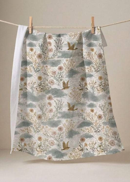 Sage Green Towel Hostess Gift New Homeowner Kitchen Tea Cloth Botanical Print Interior Decorator Cozy Homebody Gift Baker Cook Wildflower