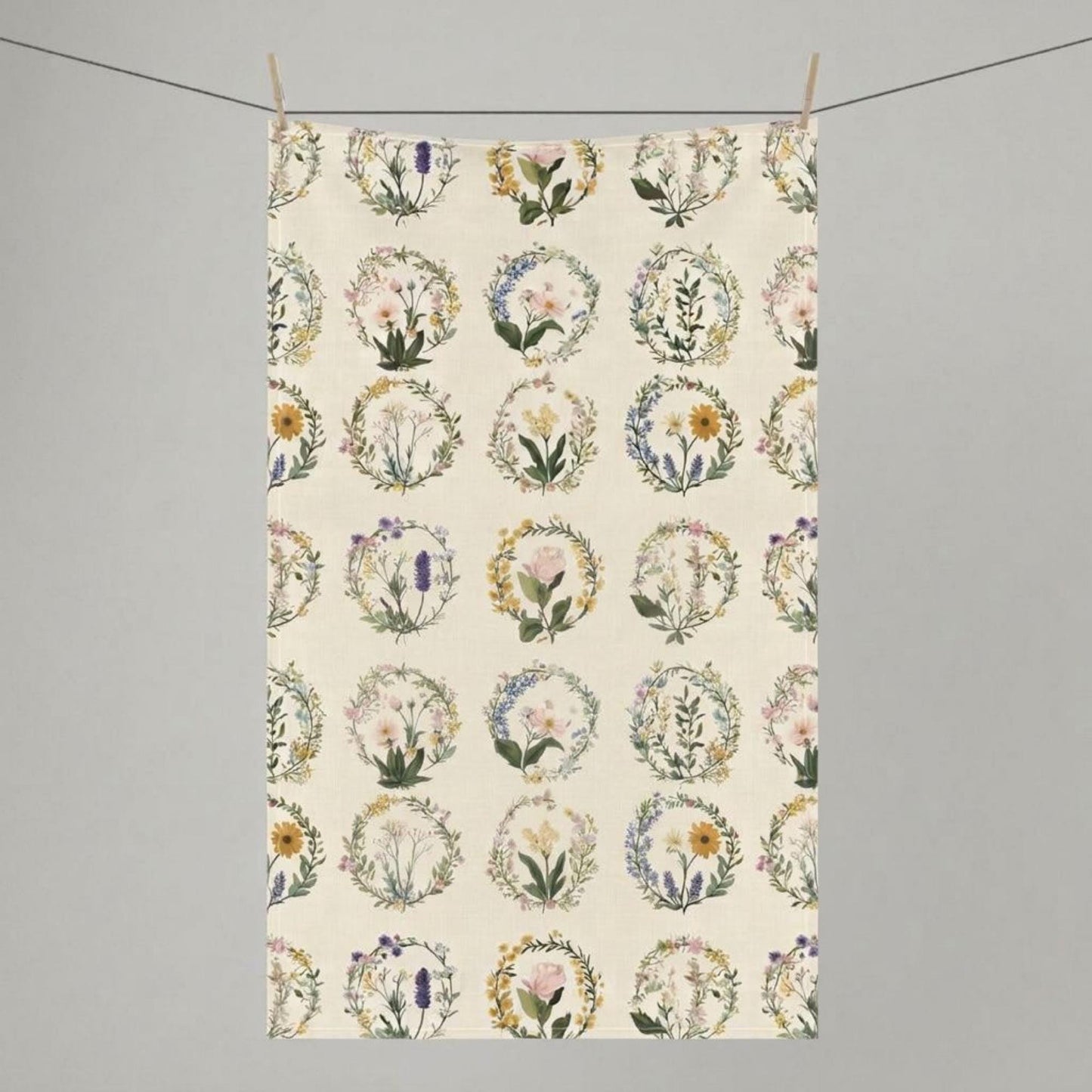 Gift for Hostess Tea Towel Kitchen Botanical Print Floral Motif Farmhouse Style Cottage Home Housewarming Gift Vintage Design Cream Cotton