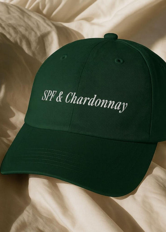 Wine Enthusiast Gift Baseball Cap Embroidered Chardonnay Design Green Cotton Hat Adjustable Closure Content Creator Social Media Lifestyle Accessory Curved Brim Casual Wear Summer Outdoor Activity Fitness Wellness Podcaster Blogger Gift