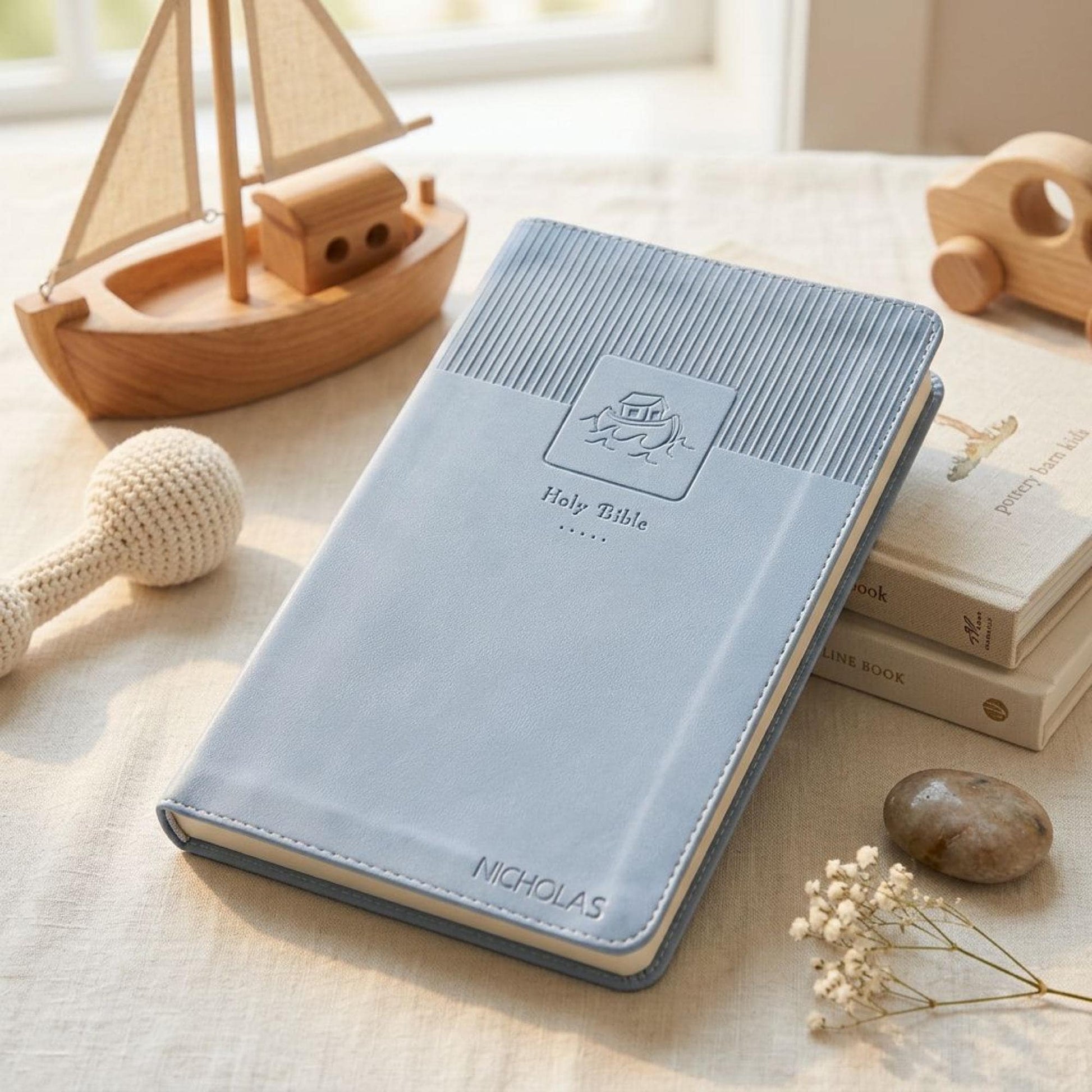 Personalized Baby First Bible Gift for Baptism Embossed Bible Keepsake NIV for Baby Boy Baptism Gift Idea for Baby Shower Party Gift for Son