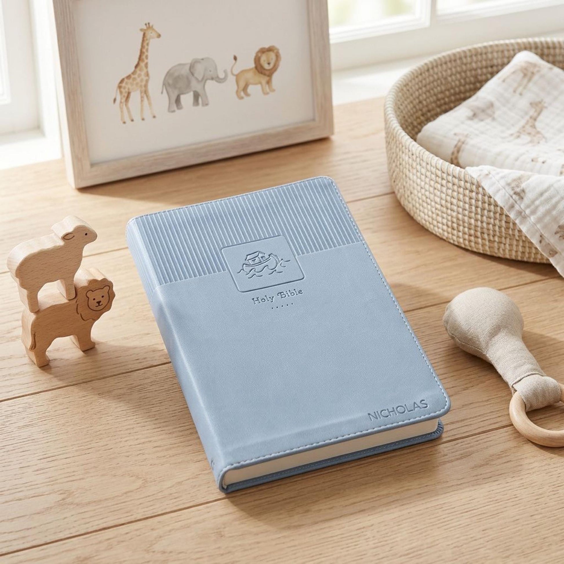 Personalized Baby First Bible Gift for Baptism Embossed Bible Keepsake NIV for Baby Boy Baptism Gift Idea for Baby Shower Party Gift for Son