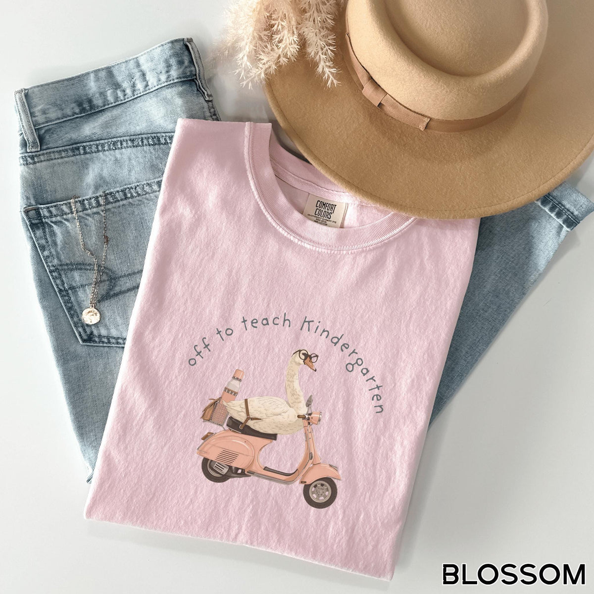 Kindergarten Teacher Back to School T-Shirt Casual School Grade Level Classroom Graphic Tee Cottagecore Retro Off to Goose Scooter Shirt