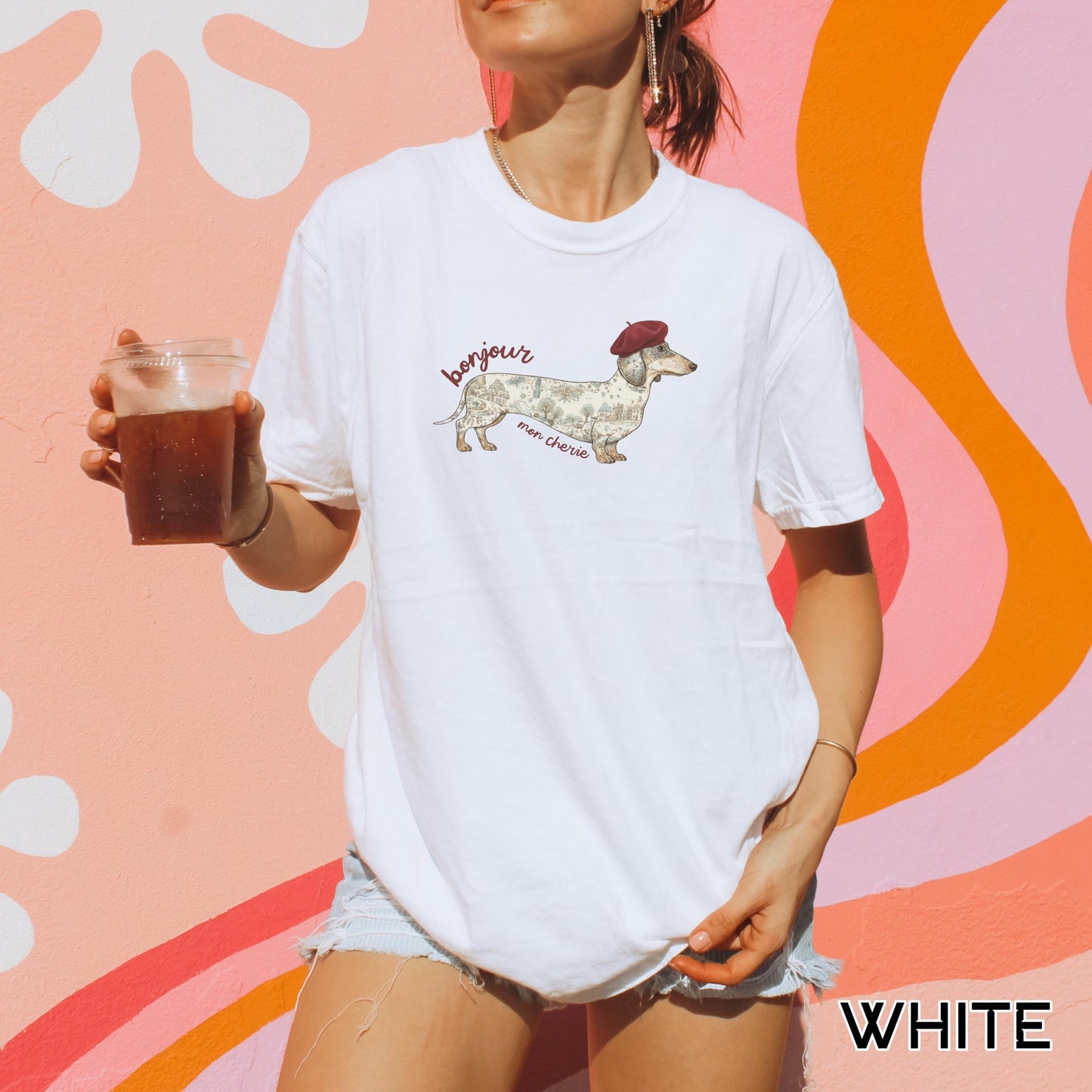 Dachshund Graphic Tee Shirt Gift Dog Mom Wiener Dog Owner Apparel French Theme Vintage Map Design Shirt Comfort Color Garment Dyed Shirt