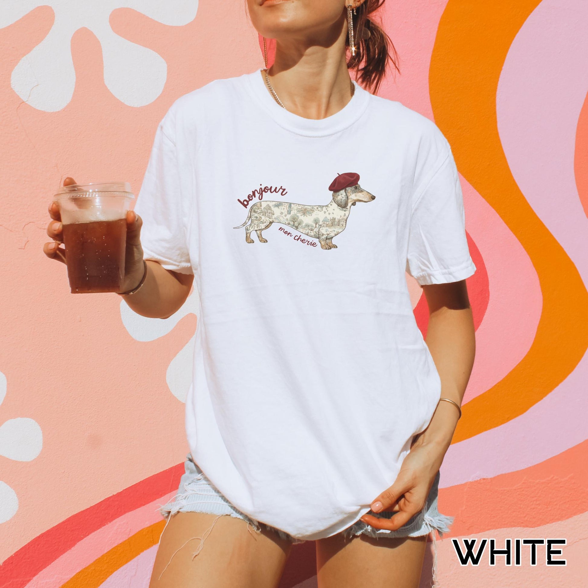 Dachshund Graphic Tee Shirt Gift Dog Mom Wiener Dog Owner Apparel French Theme Vintage Map Design Shirt Comfort Color Garment Dyed Shirt