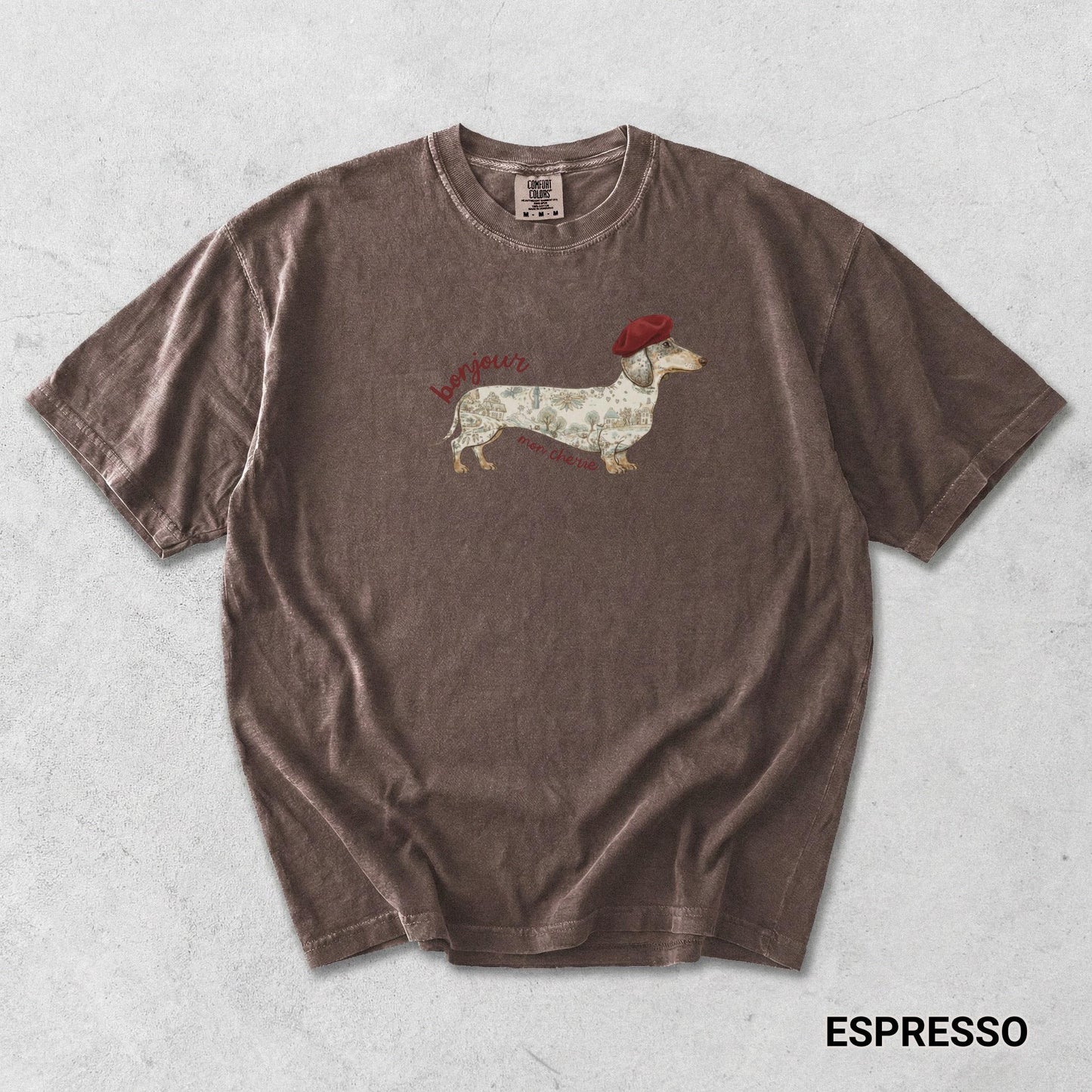 Dachshund Graphic Tee Shirt Gift Dog Mom Wiener Dog Owner Apparel French Theme Vintage Map Design Shirt Comfort Color Garment Dyed Shirt