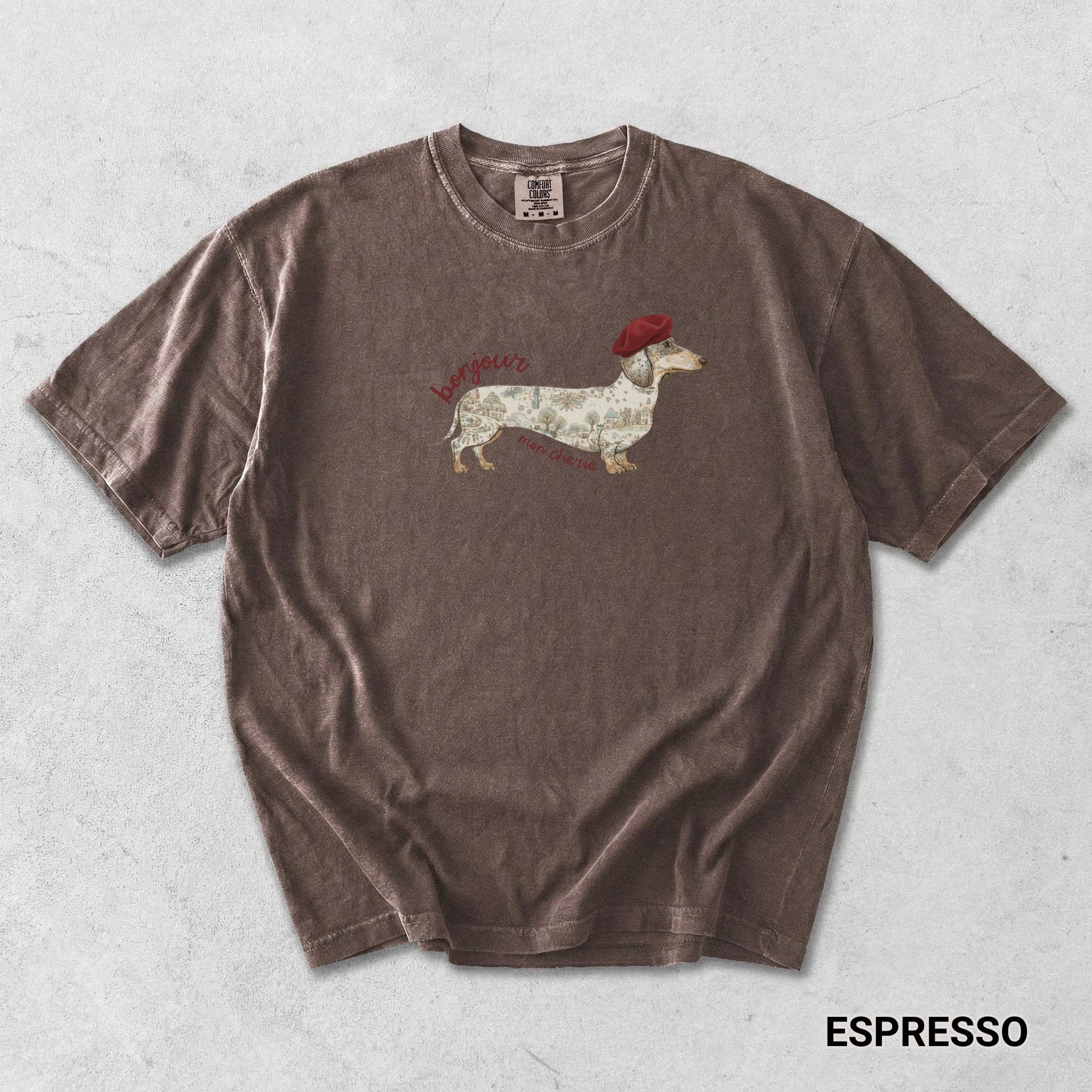 Dachshund Graphic Tee Shirt Gift Dog Mom Wiener Dog Owner Apparel French Theme Vintage Map Design Shirt Comfort Color Garment Dyed Shirt