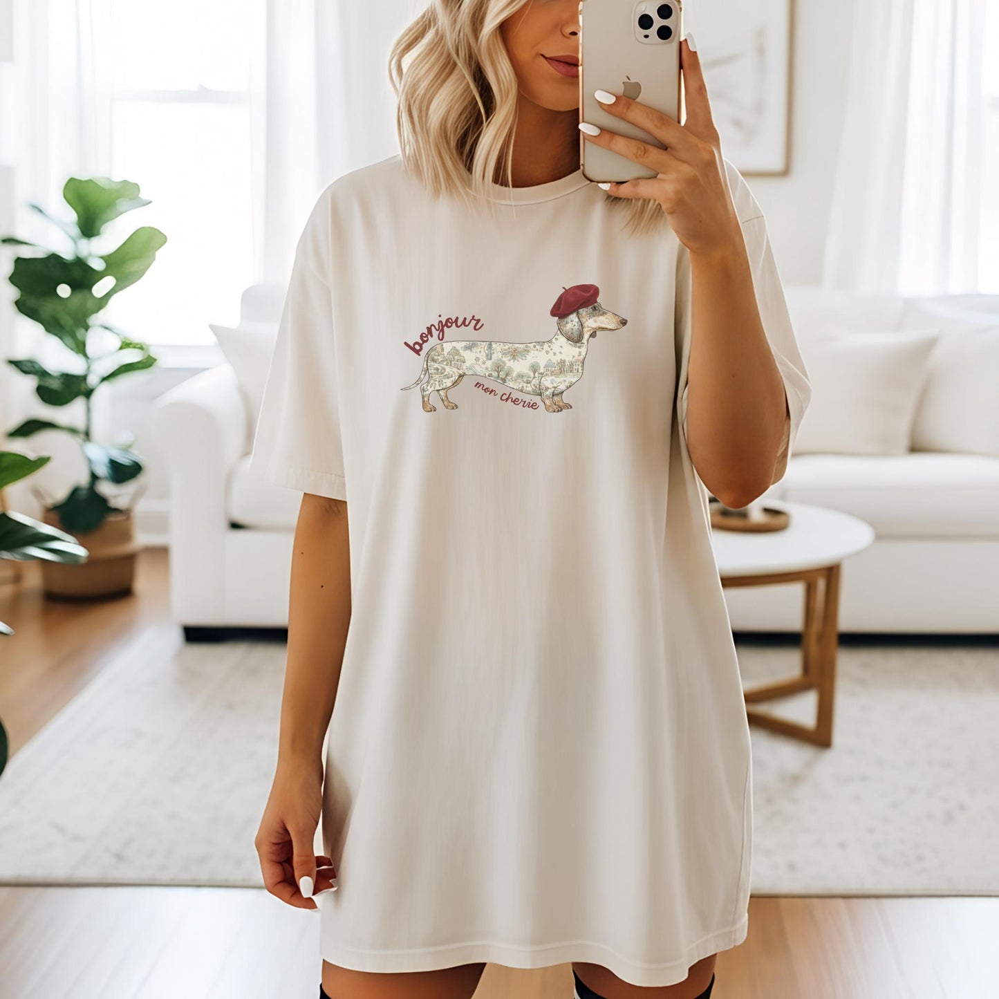 Dachshund Graphic Tee Shirt Gift Dog Mom Wiener Dog Owner Apparel French Theme Vintage Map Design Shirt Comfort Color Garment Dyed Shirt