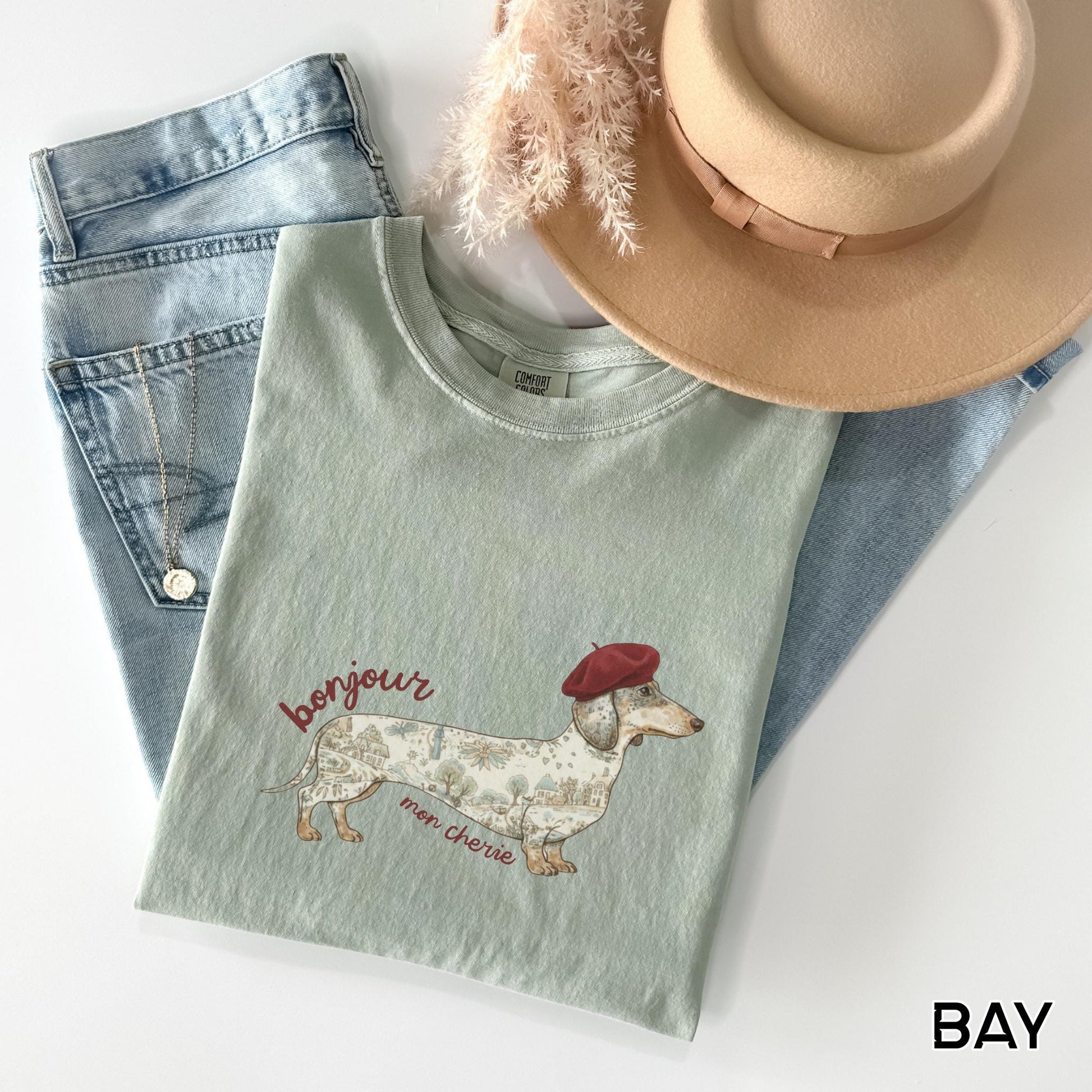 Dachshund Graphic Tee Shirt Gift Dog Mom Wiener Dog Owner Apparel French Theme Vintage Map Design Shirt Comfort Color Garment Dyed Shirt