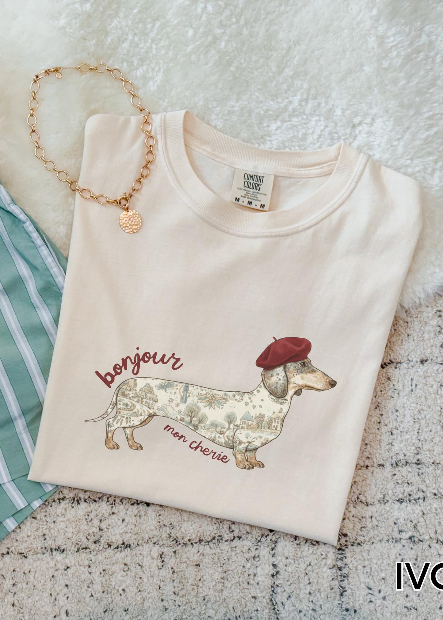 Dachshund Graphic Tee Shirt Gift Dog Mom Wiener Dog Owner Apparel French Theme Vintage Map Design Shirt Comfort Color Garment Dyed Shirt