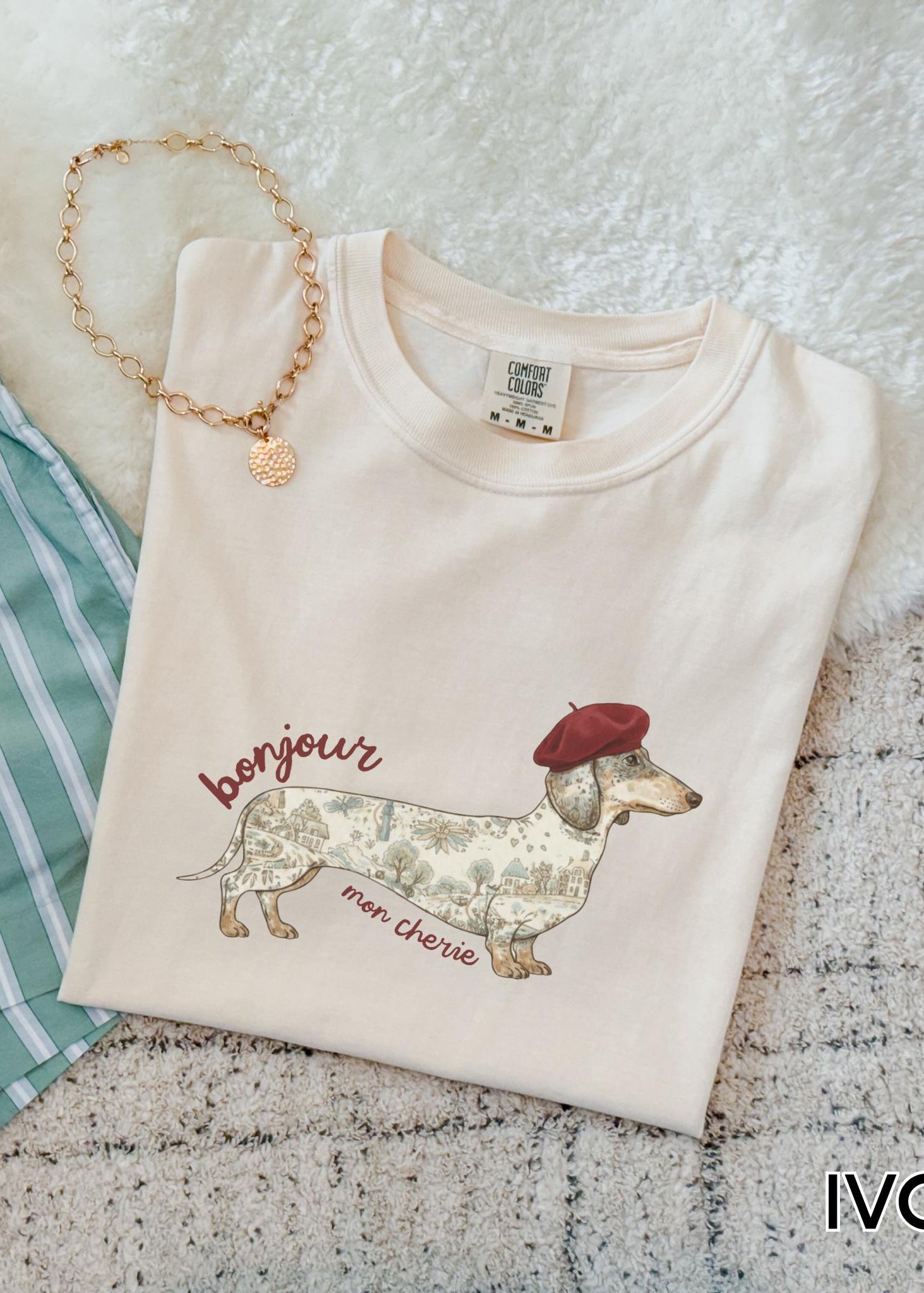 Dachshund Graphic Tee Shirt Gift Dog Mom Wiener Dog Owner Apparel French Theme Vintage Map Design Shirt Comfort Color Garment Dyed Shirt